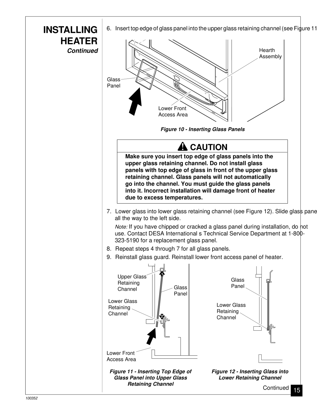 Desa CGB35P, CGB50P installation manual Inserting Glass Panels 