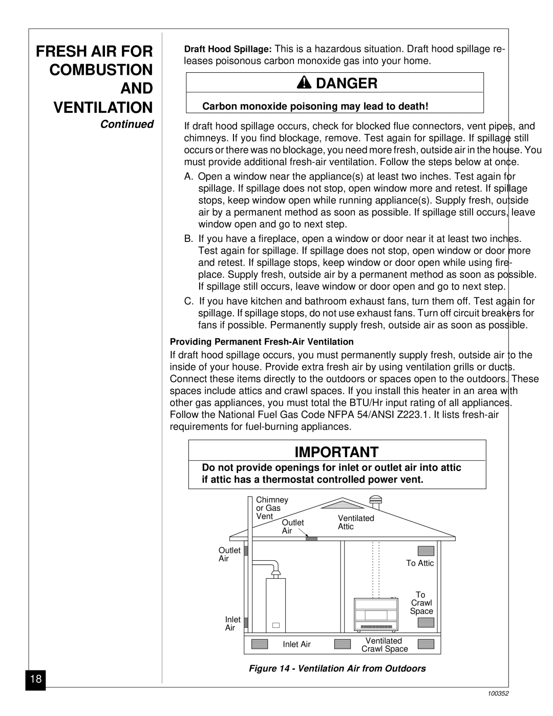 Desa CGB50P, CGB35P installation manual Ventilation Air from Outdoors 