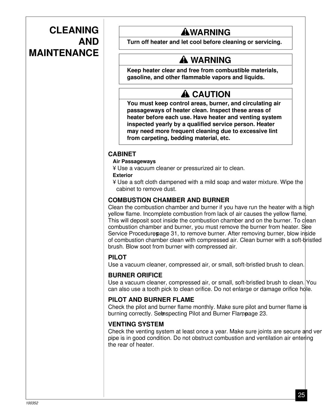 Desa CGB35P, CGB50P installation manual Cleaning and Maintenance 