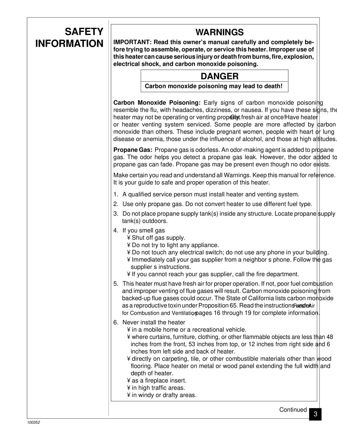 Desa CGB35P, CGB50P installation manual Safety Information, Carbon monoxide poisoning may lead to death 