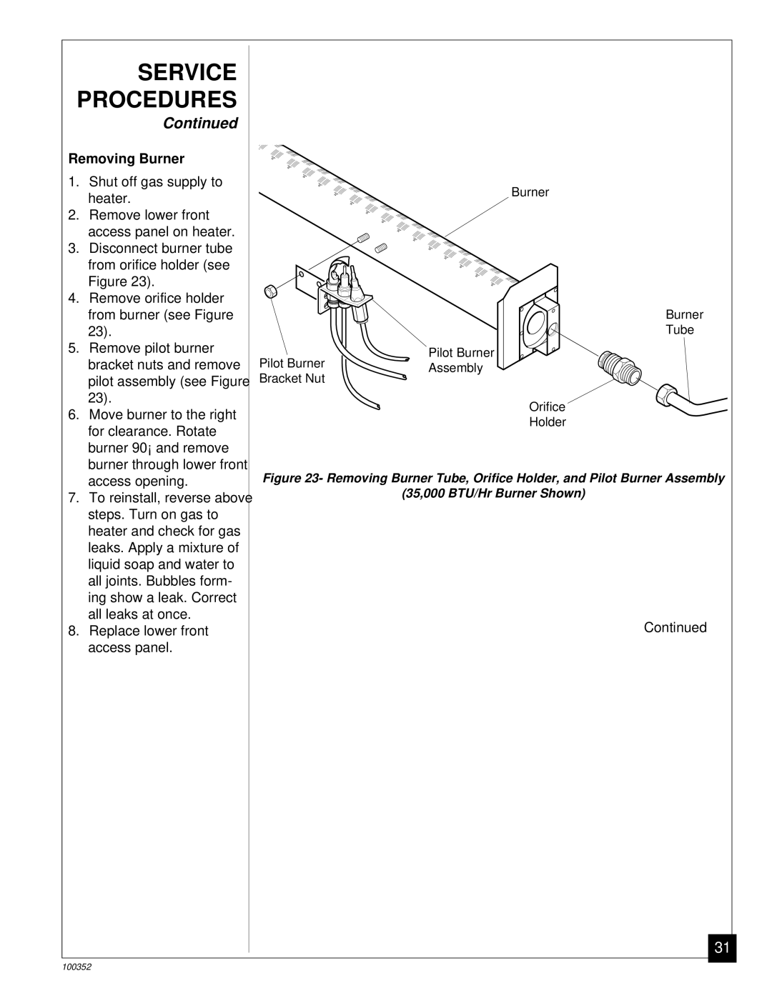 Desa CGB35P, CGB50P installation manual Removing Burner 