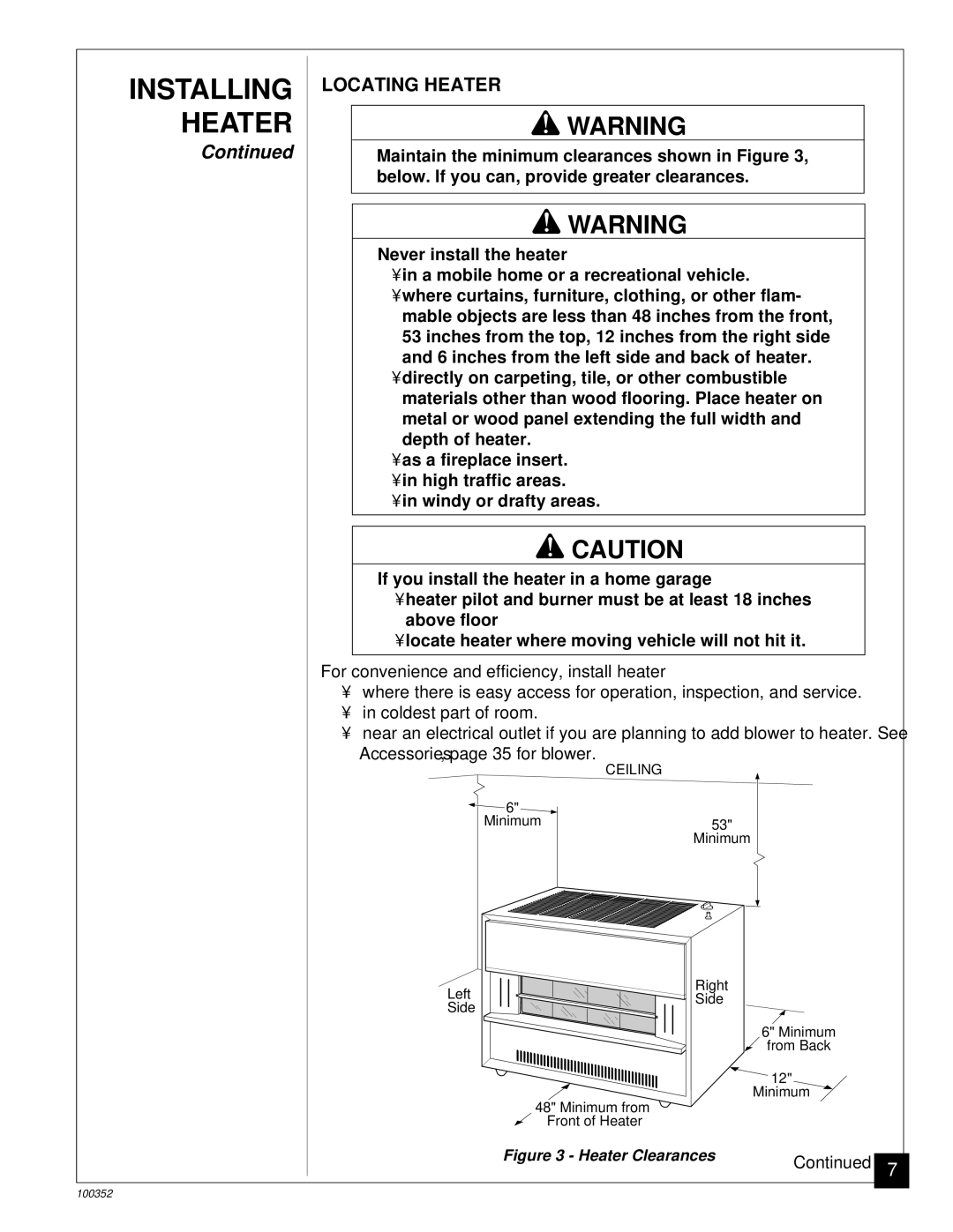 Desa CGB35P, CGB50P installation manual Locating Heater, Heater Clearances 