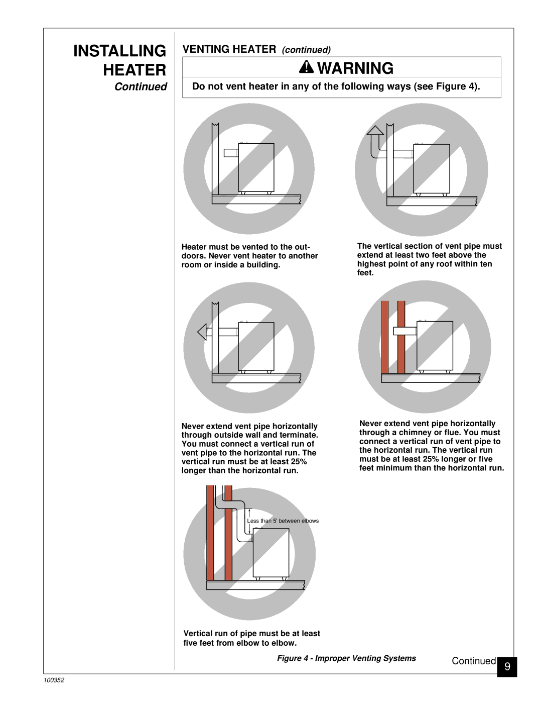 Desa CGB35P, CGB50P installation manual Venting Heater, Do not vent heater in any of the following ways see Figure 