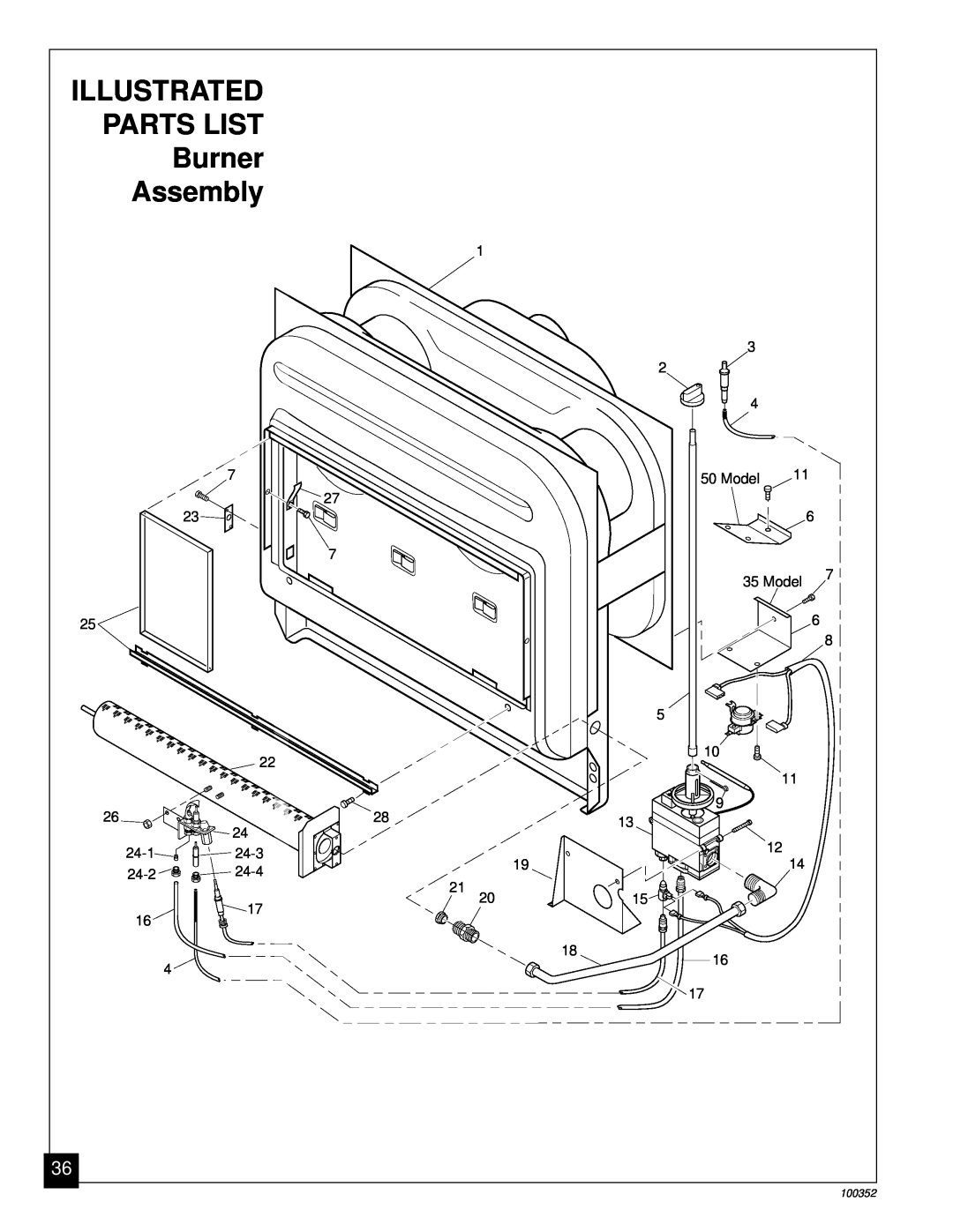 Desa CGB50P, CGB35P installation manual Illustrated, Parts List, Burner, Assembly, 100352 
