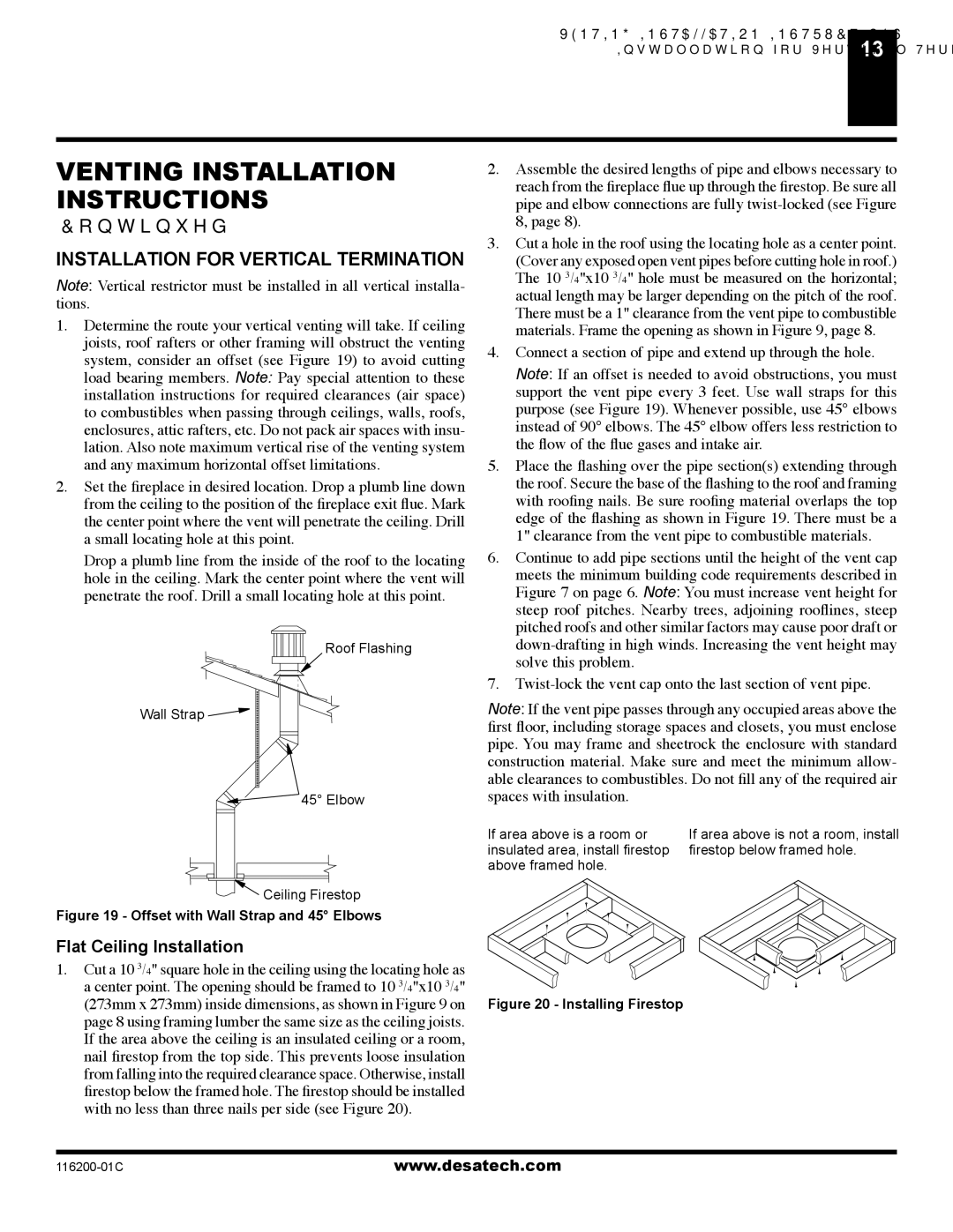 Desa (V)VC36P, CGCDV36NR installation manual Installation for Vertical Termination, Flat Ceiling Installation 