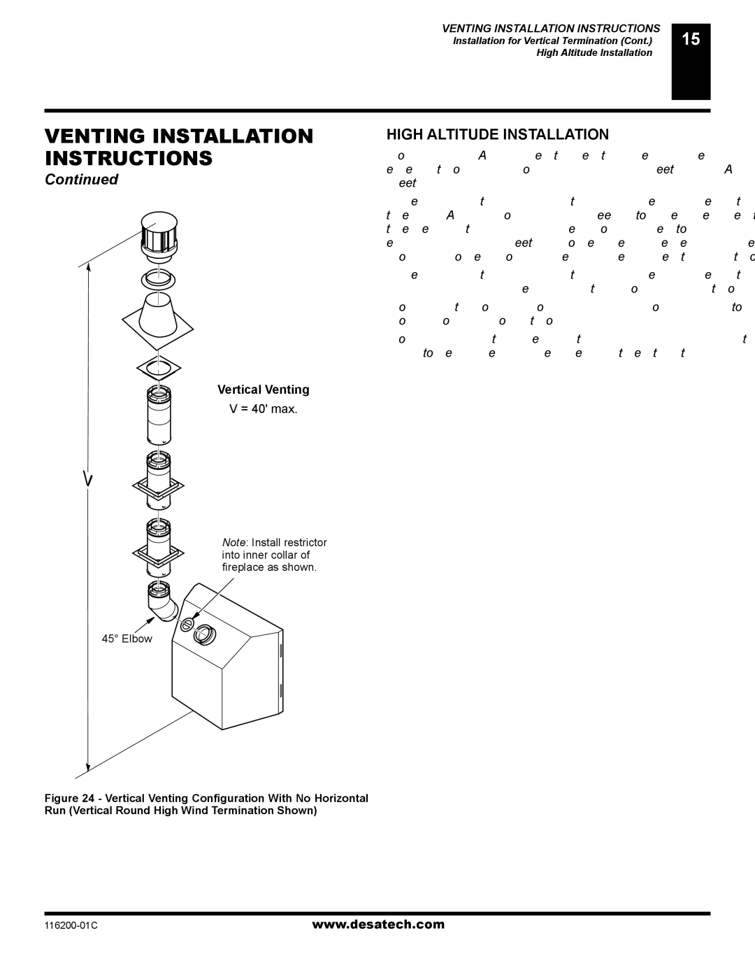 Desa (V)VC36P, VC36N, VC36P, CGCDV36NR, CGCDV36PR installation manual High Altitude Installation, Vertical Venting 