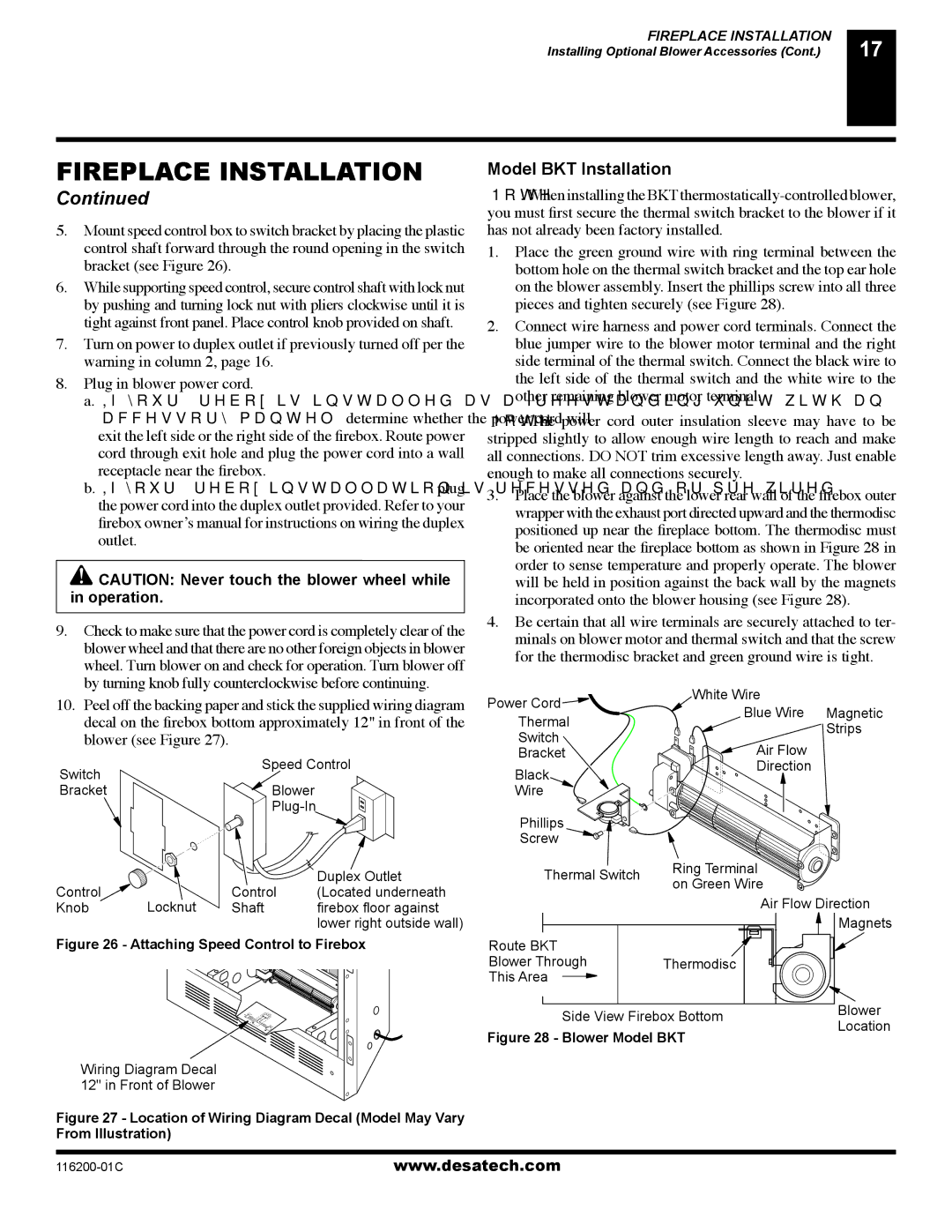 Desa VC36N, VC36P, CGCDV36NR, CGCDV36PR, (V)VC36P installation manual Model BKT Installation, Blower see Figure 