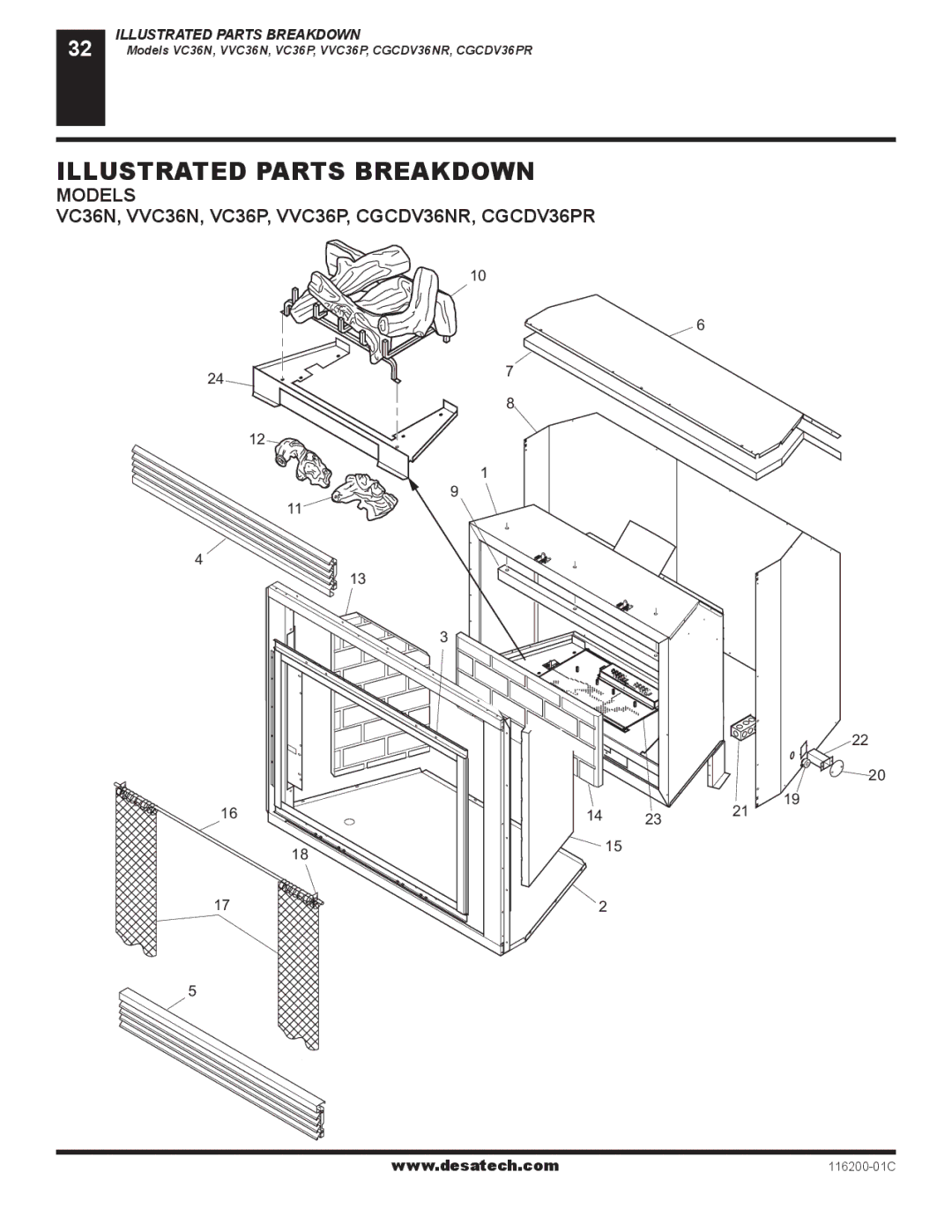 Desa VC36N, VC36P, CGCDV36NR, CGCDV36PR, (V)VC36P installation manual Illustrated Parts Breakdown 