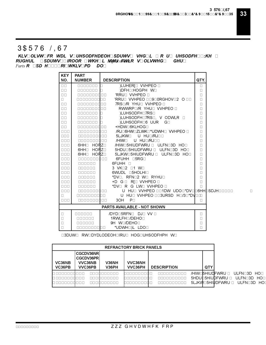 Desa (V)VC36P, VC36N, VC36P, CGCDV36NR, CGCDV36PR installation manual Parts List, KEY Part Number Description QTY 