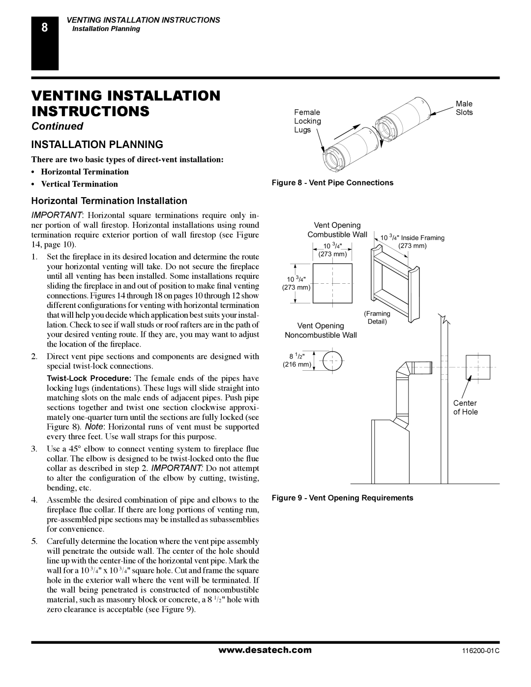 Desa VC36N, VC36P, CGCDV36NR, CGCDV36PR, (V)VC36P Installation Planning, Horizontal Termination Installation 