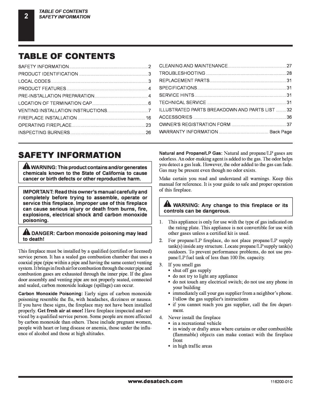 Desa VC36N, VC36P, CGCDV36NR, CGCDV36PR, (V)VC36P installation manual Table Of Contents, Safety Information 