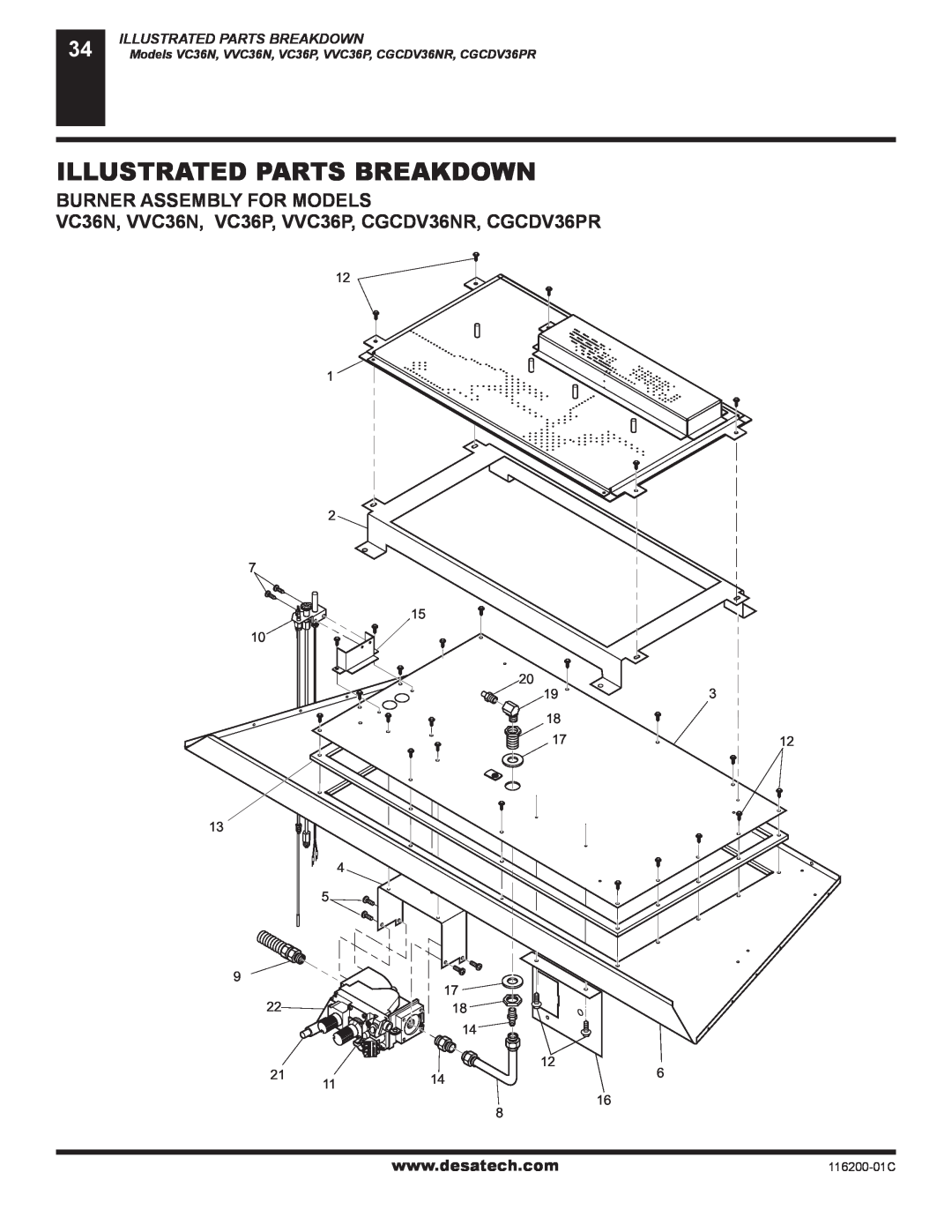 Desa (V)VC36P, CGCDV36NR installation manual Burner Assembly For Models, Illustrated Parts Breakdown, Tpth Tp Th 