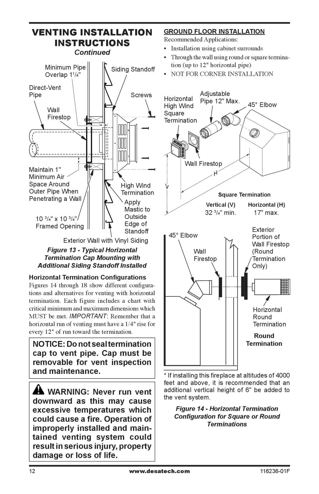 Desa CGCDV42NR, CGCDV42PR, VC42N, VC42P installation manual Ground Floor Installation, Round Termination 