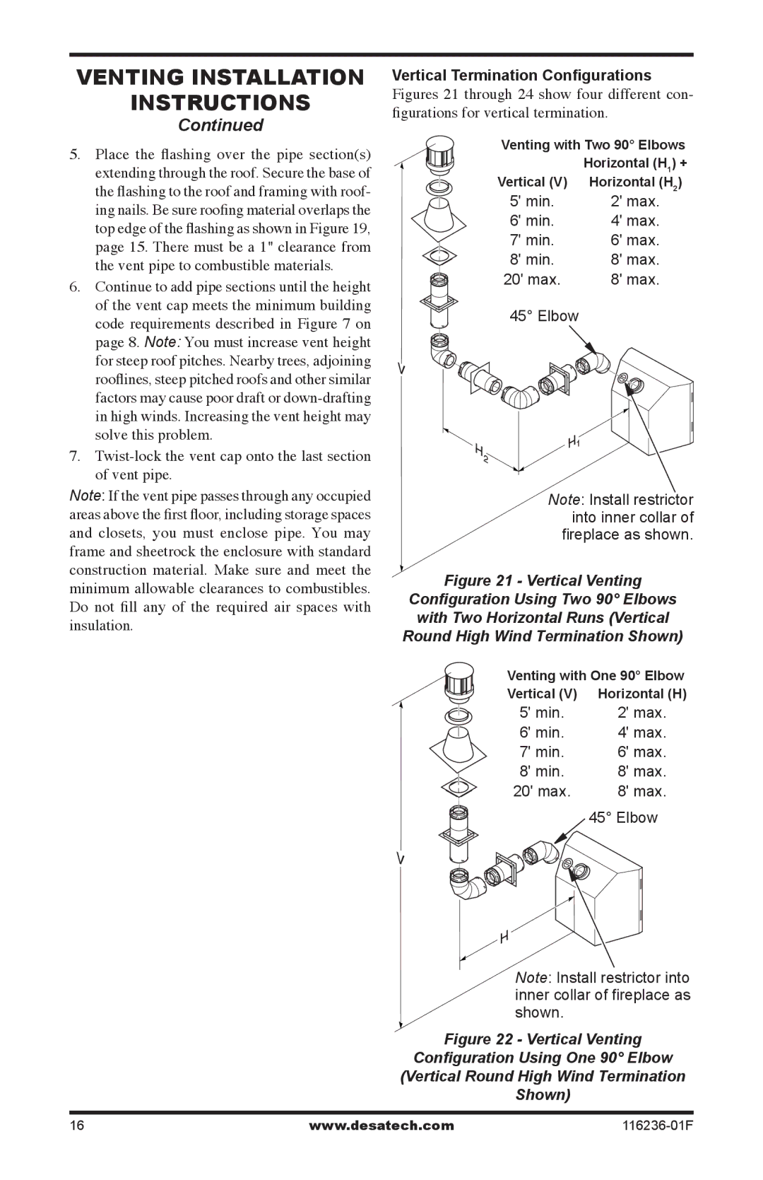 Desa CGCDV42NR, CGCDV42PR, VC42N, VC42P Twist-lock the vent cap onto the last section of vent pipe 