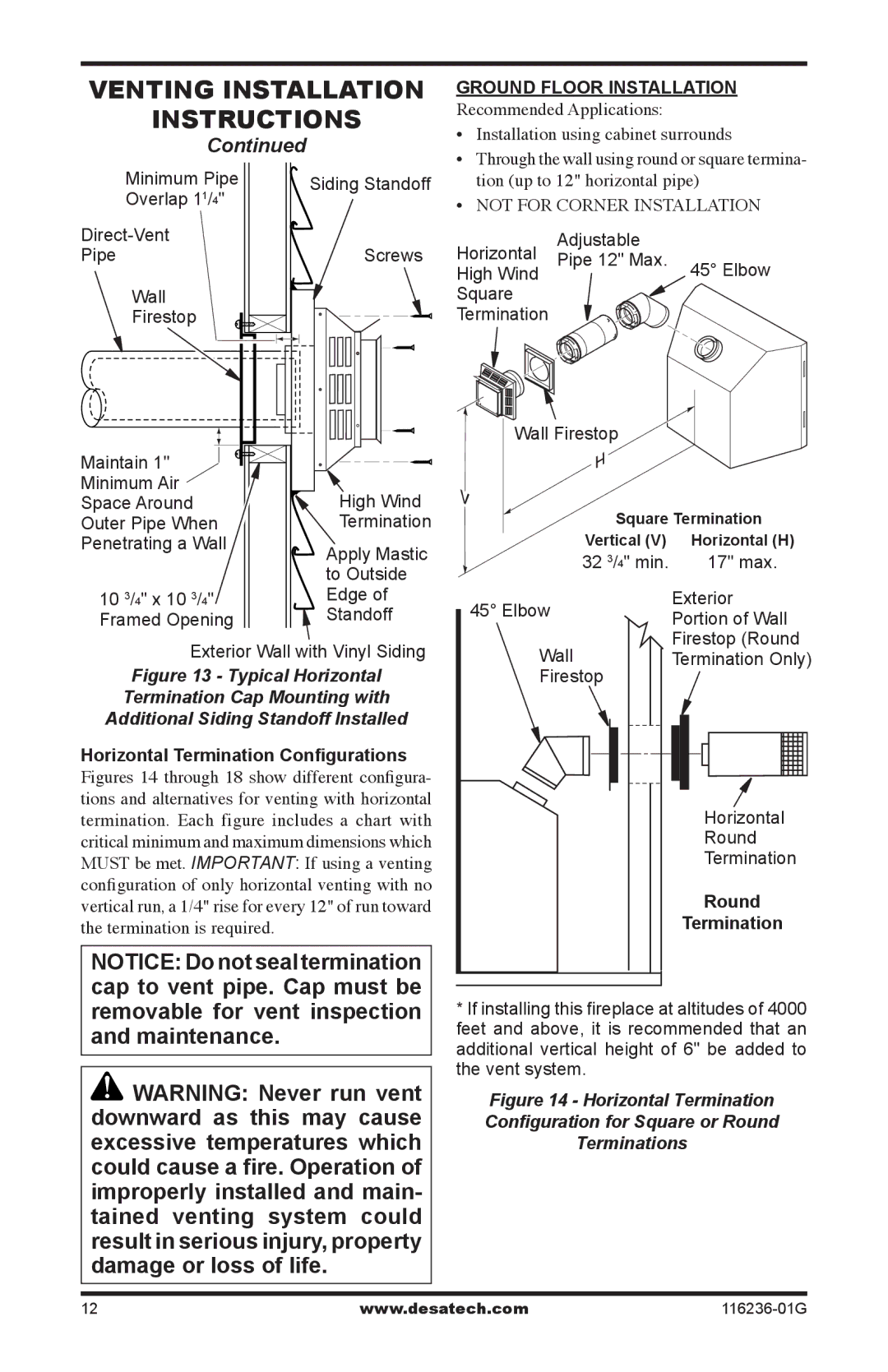 Desa CGCDV42NR, CGCDV42PR, (V)VC42P installation manual Ground Floor Installation, Round Termination 