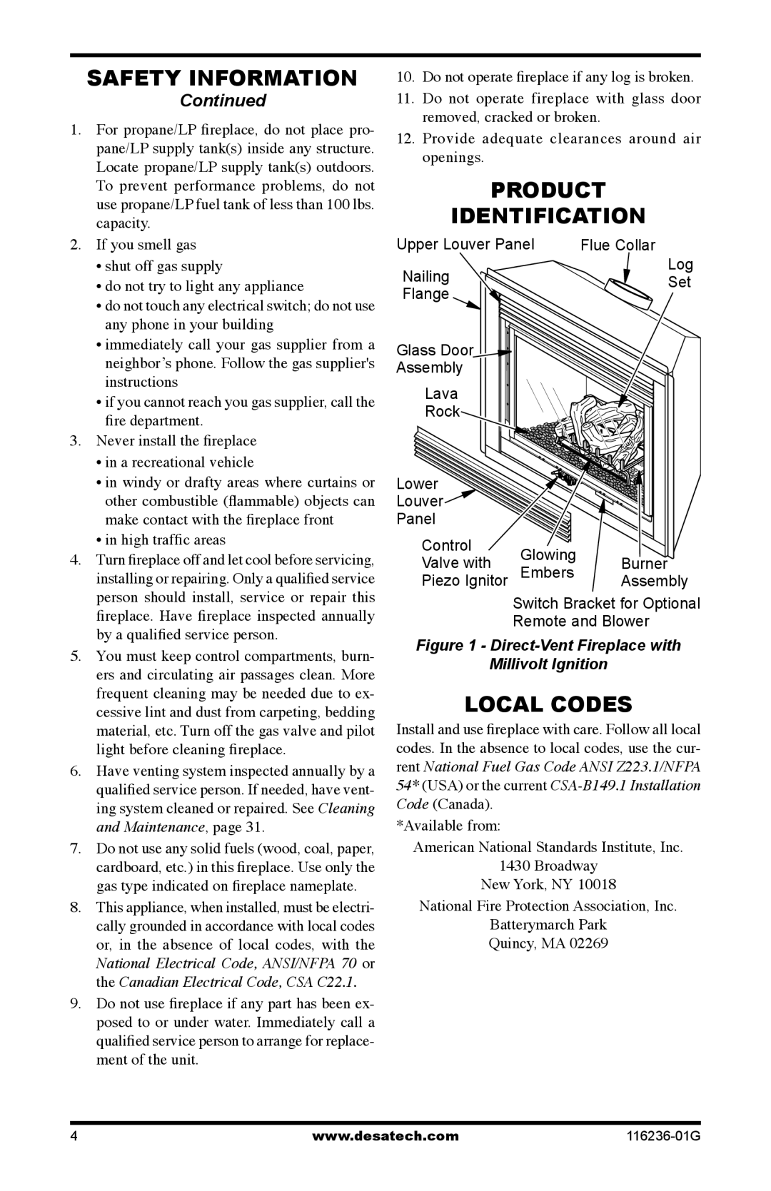 Desa CGCDV42PR, CGCDV42NR, (V)VC42P installation manual Product Identification, Local Codes, High traffic areas 