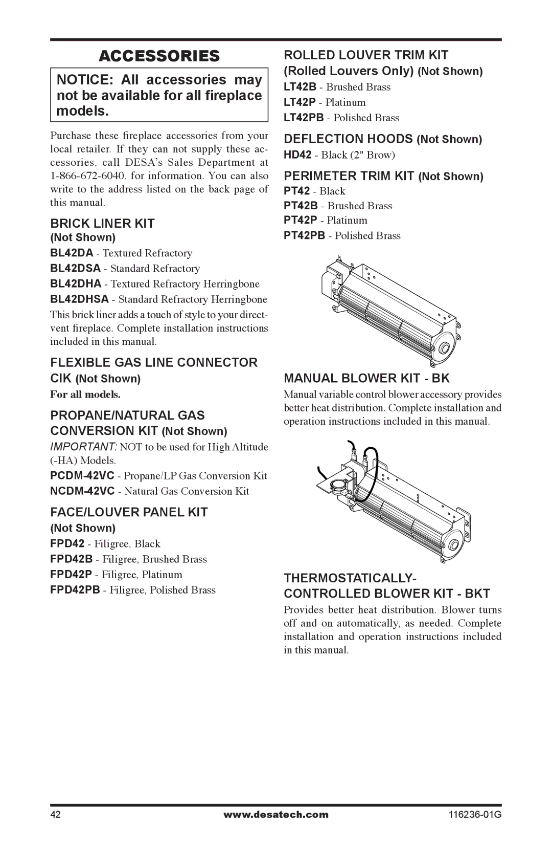 Desa CGCDV42NR, CGCDV42PR, (V)VC42P installation manual Accessories 