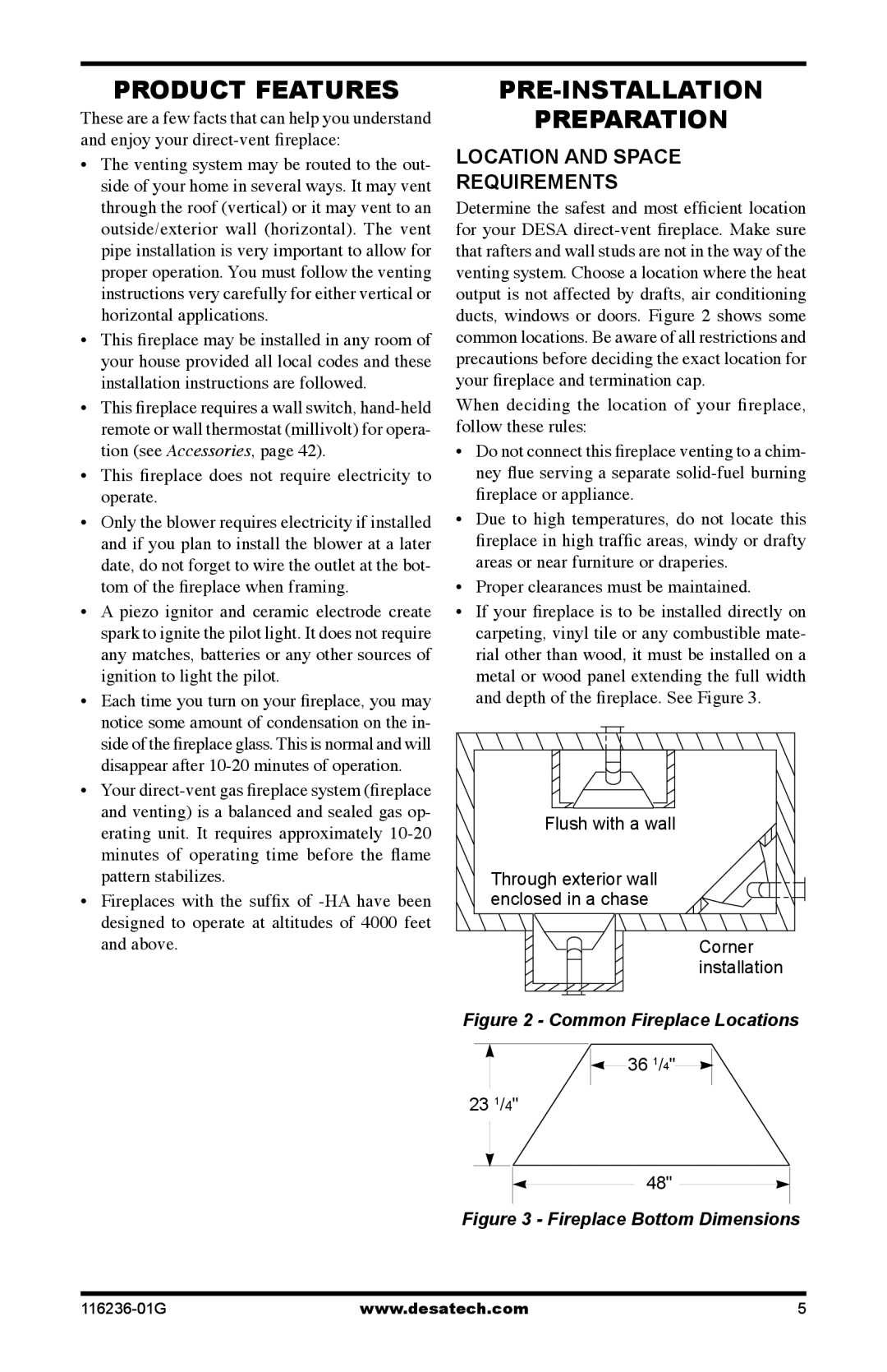 Desa (V)VC42P, CGCDV42NR, CGCDV42PR Product Features, Pre-Installation Preparation, Location and space requirements 