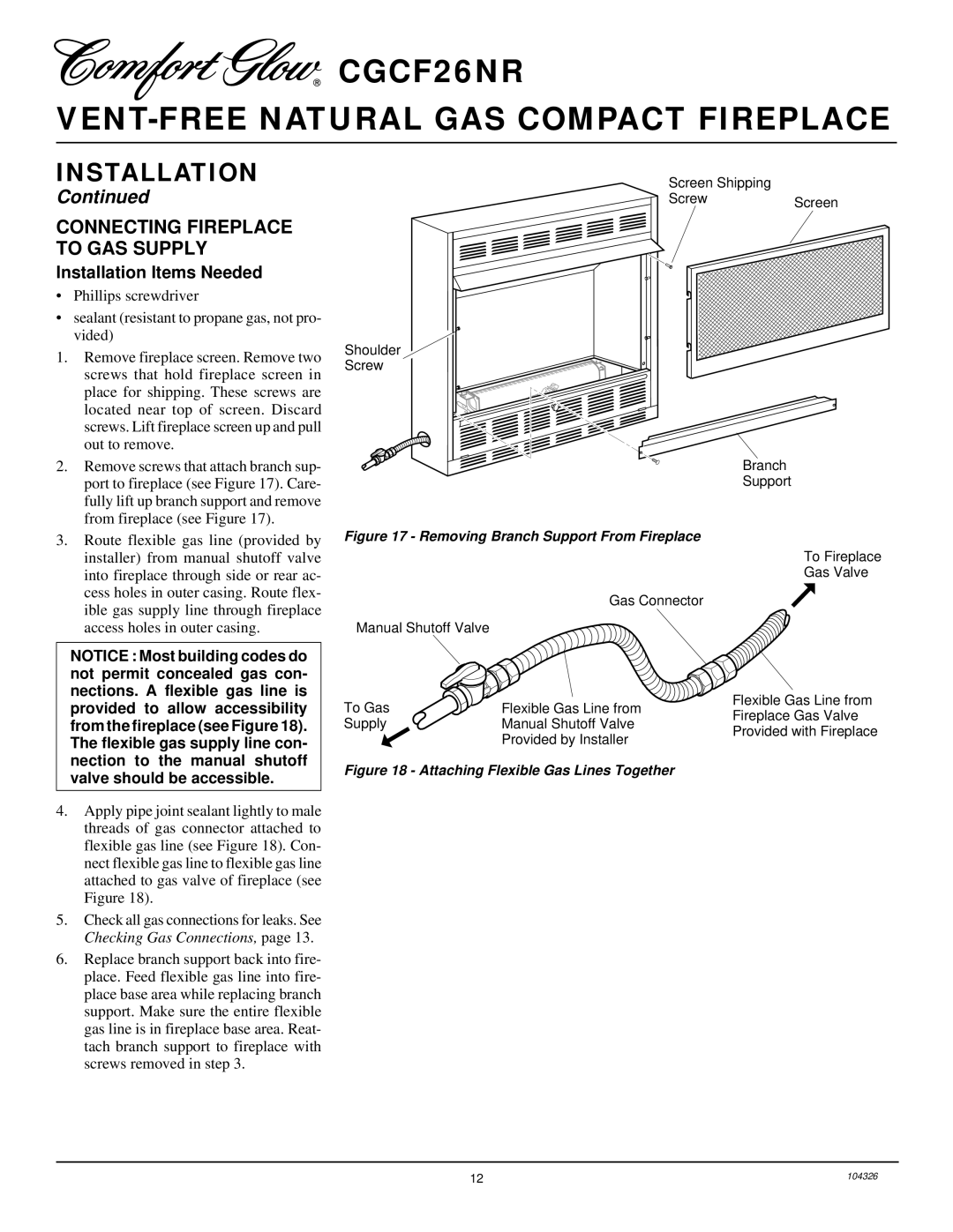 Desa CGCF26NR installation manual Connecting Fireplace to GAS Supply, Installation Items Needed, Valve should be accessible 