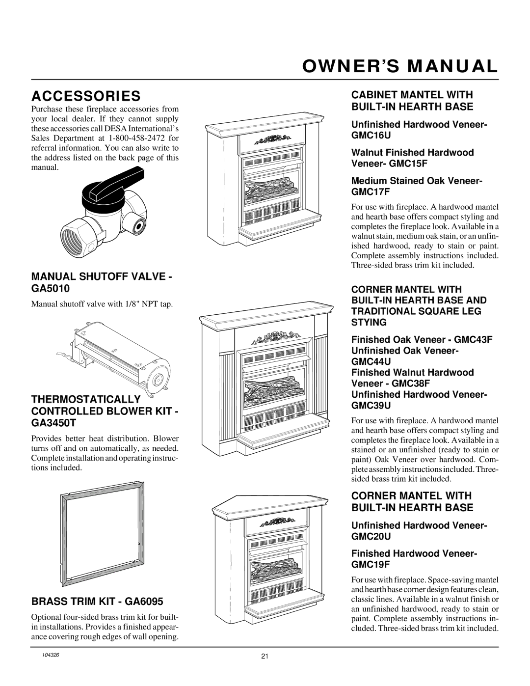 Desa CGCF26NR installation manual Accessories 