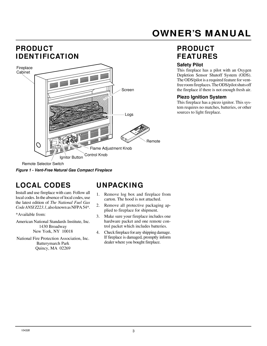 Desa CGCF26NR installation manual Product Identification, Product Features, Local Codes, Unpacking 