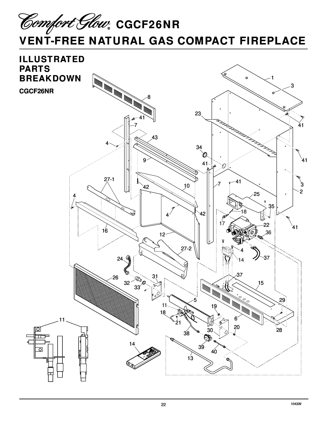 Desa installation manual Illustrated Parts Breakdown, CGCF26NR VENT-FREENATURAL GAS COMPACT FIREPLACE 