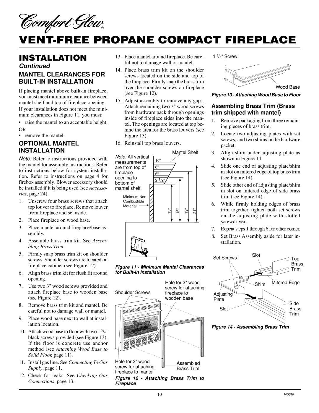 Desa CGCF26PRA installation manual Mantel Clearances for BUILT-IN Installation, Optional Mantel Installation 