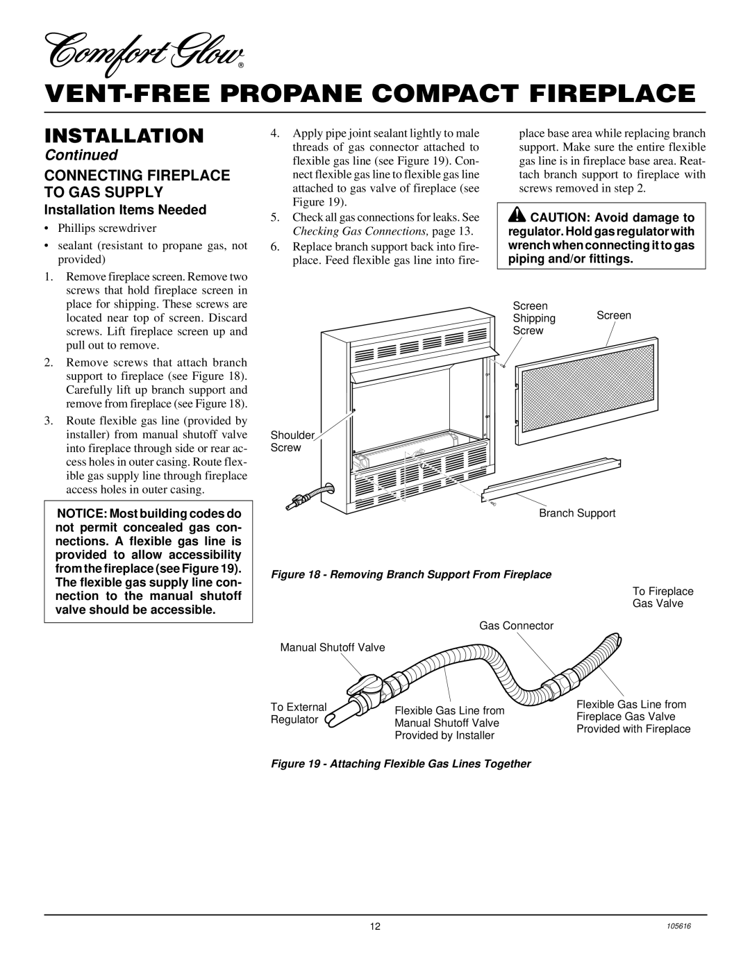 Desa CGCF26PRA installation manual Connecting Fireplace to GAS Supply, Installation Items Needed 