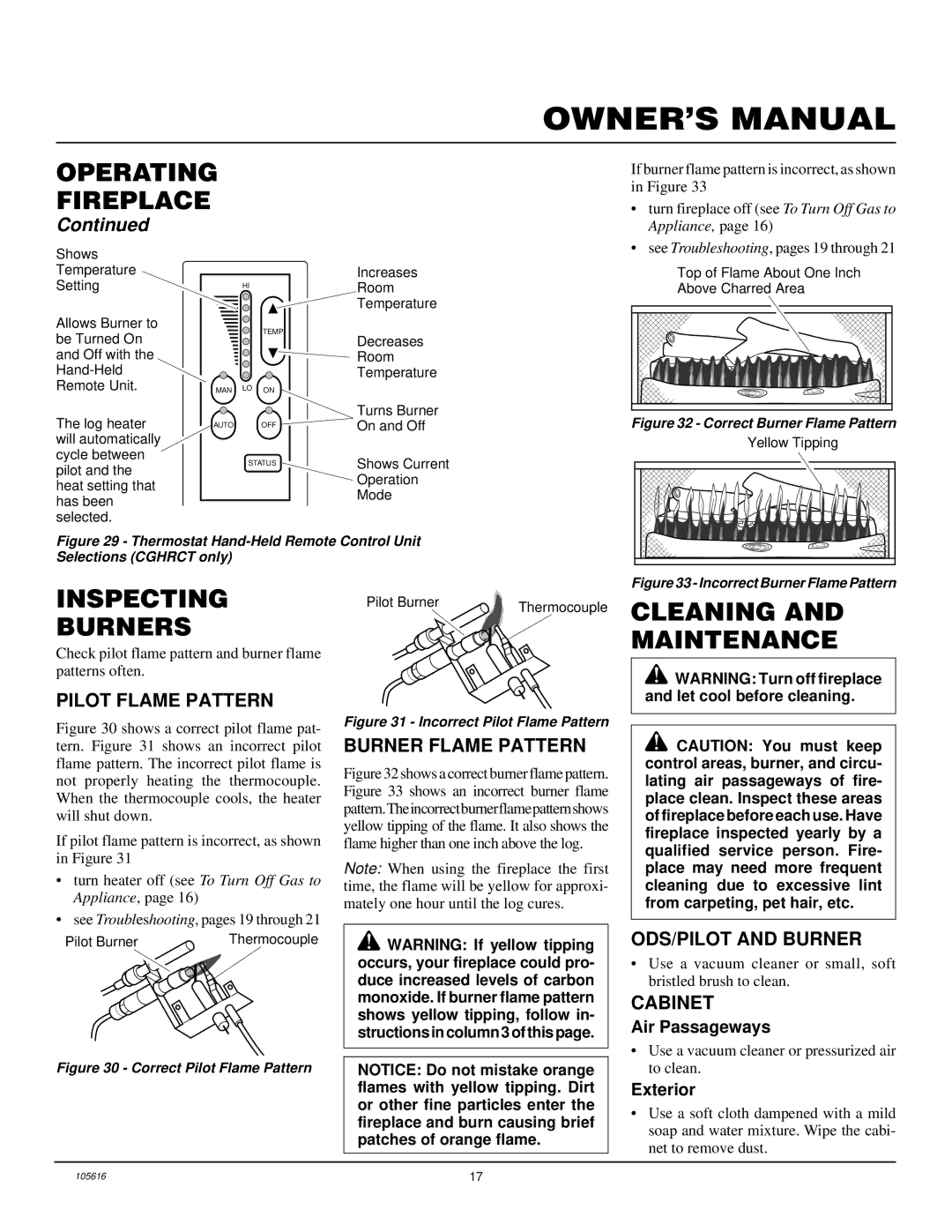 Desa CGCF26PRA installation manual Inspecting Burners, Cleaning and Maintenance 