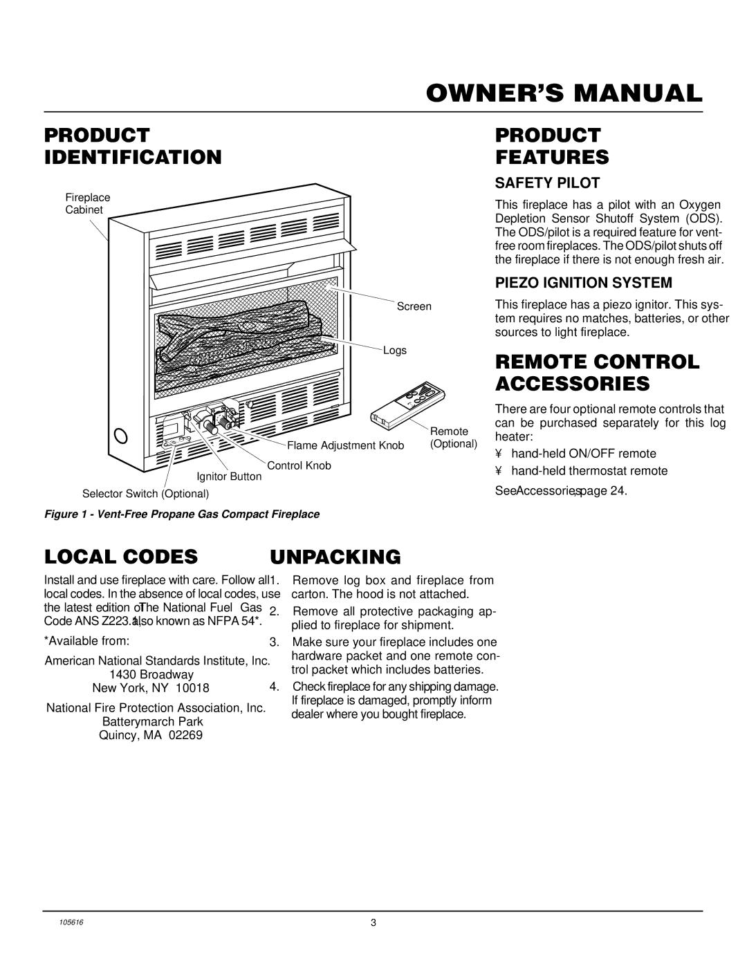 Desa CGCF26PRA Product Identification, Product Features, Remote Control Accessories, Local Codes, Unpacking 