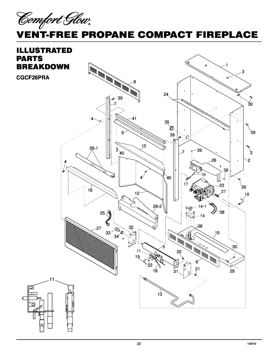 Desa CGCF26PRA installation manual Illustrated Parts Breakdown, Vent-Freepropane Compact Fireplace 