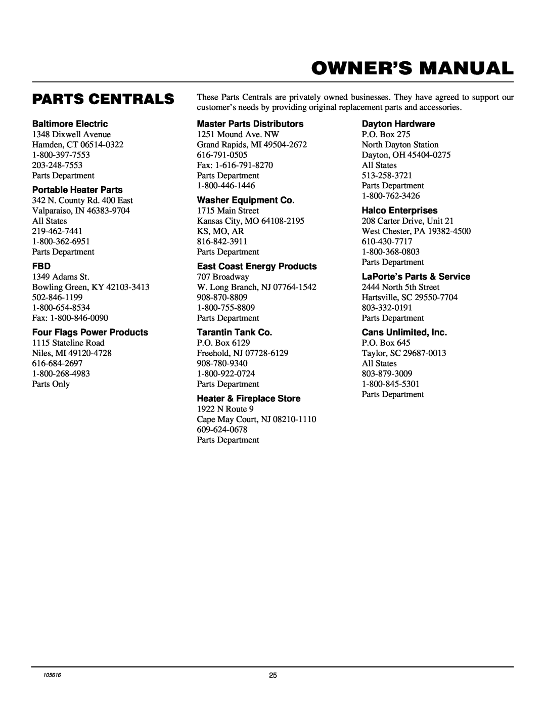 Desa CGCF26PRA Parts Centrals, Baltimore Electric, Master Parts Distributors, Dayton Hardware, Portable Heater Parts 