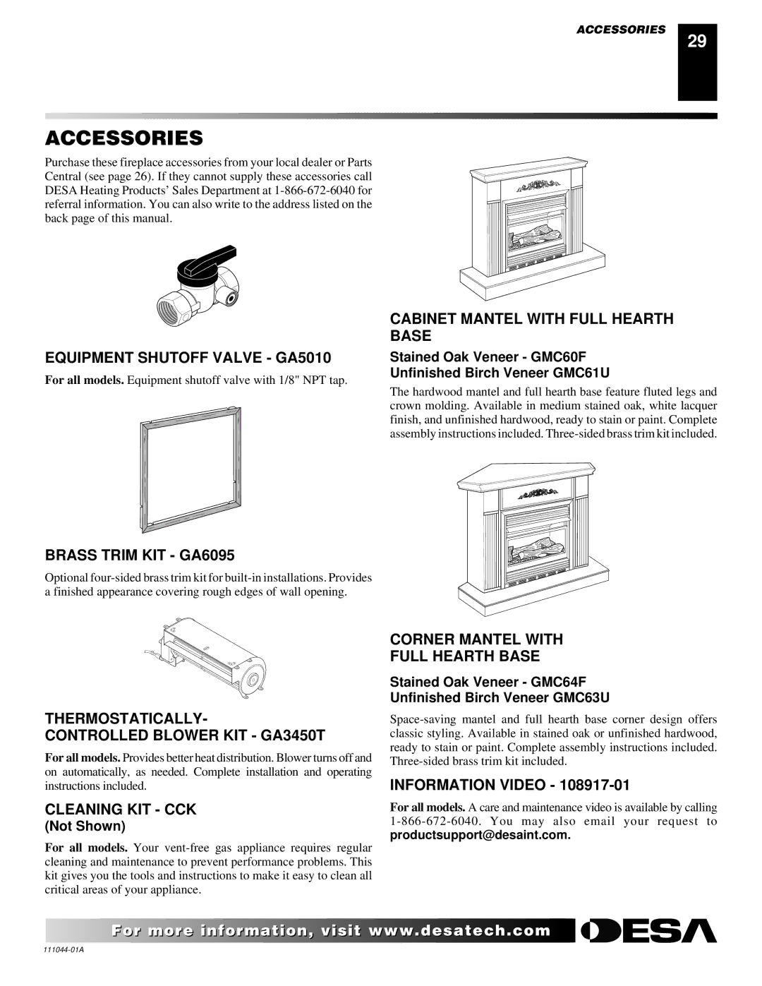 Desa CGCF26TN installation manual Accessories 