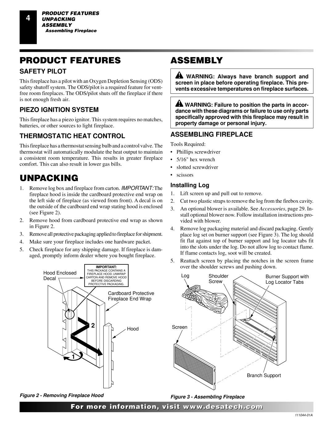 Desa CGCF26TN installation manual Product Features, Assembly, Unpacking 