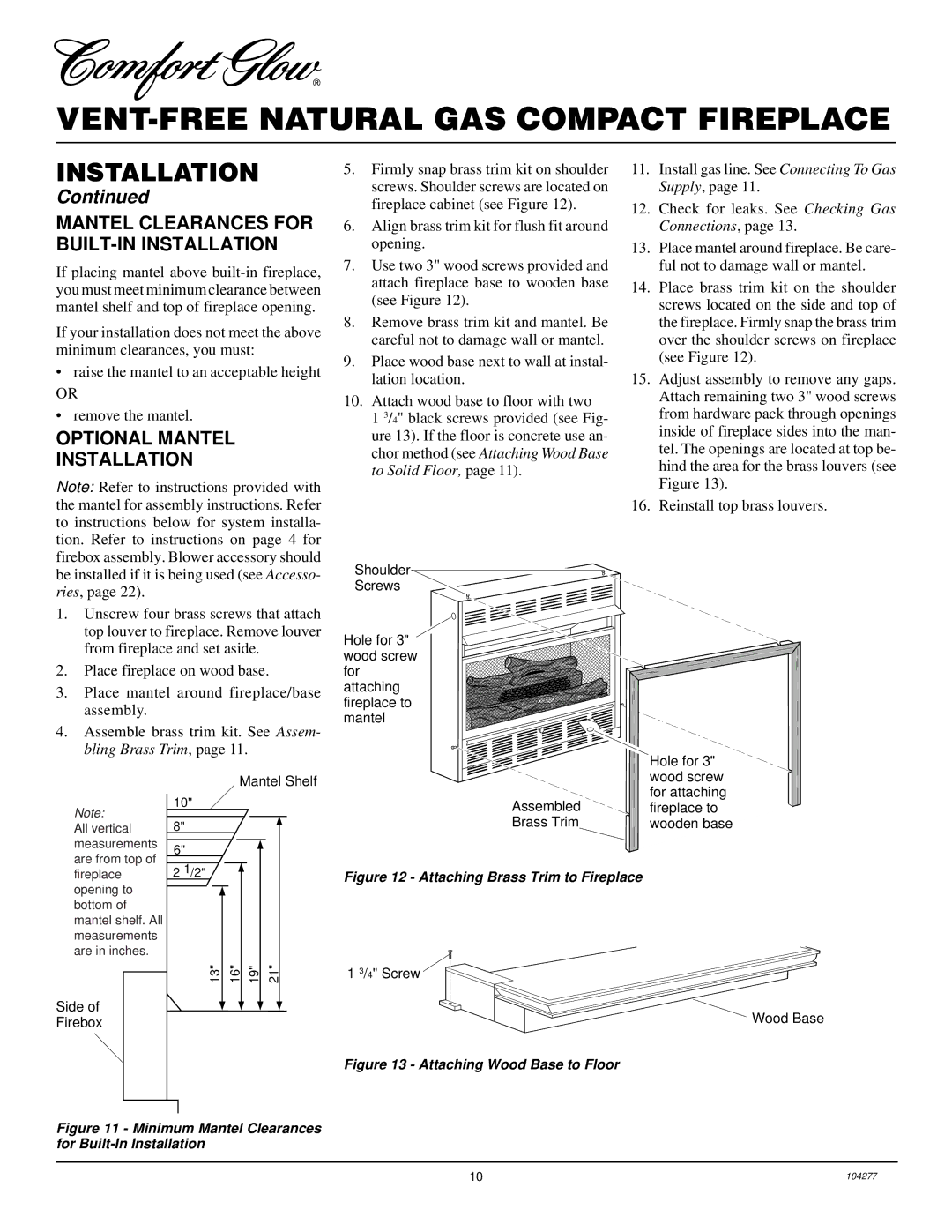 Desa CGCF26TNA installation manual Mantel Clearances for BUILT-IN Installation, Optional Mantel Installation 