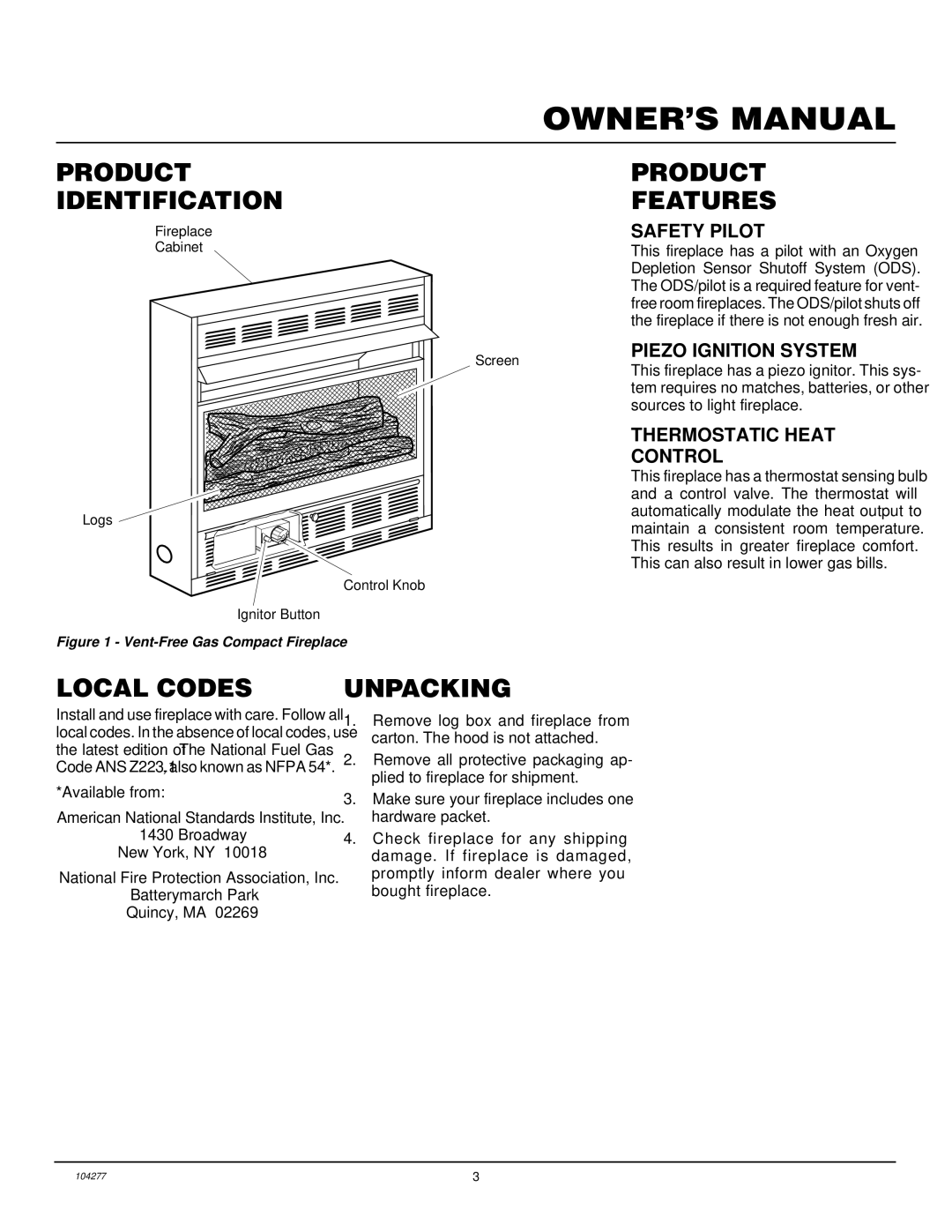 Desa CGCF26TNA installation manual Product Identification, Product Features, Local Codes, Unpacking 