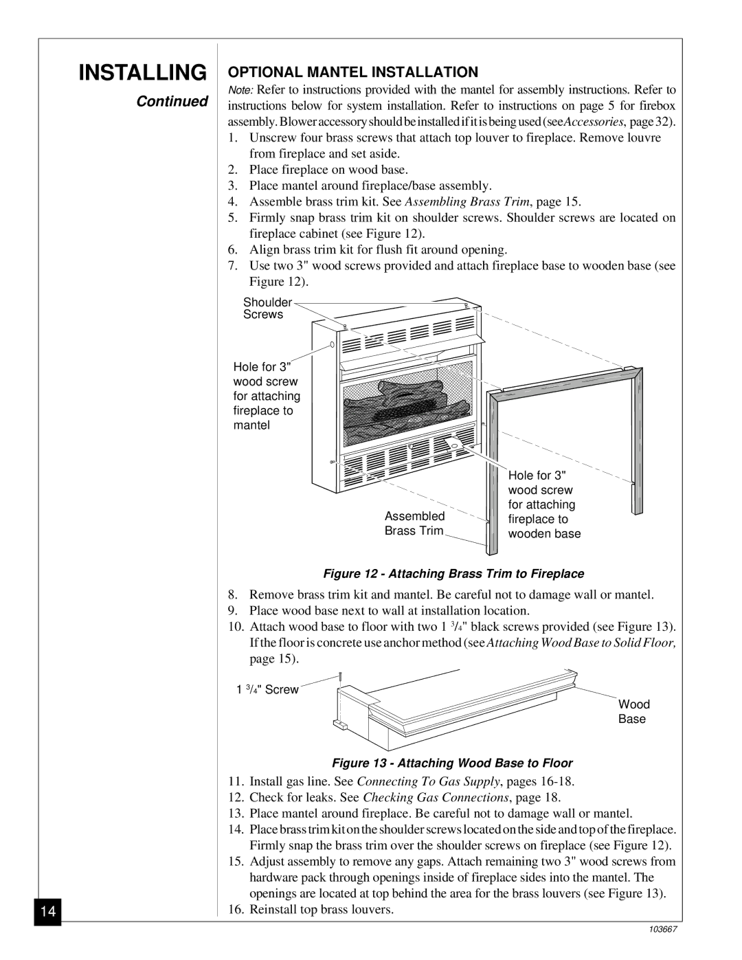 Desa CGCF26TP installation manual Optional Mantel Installation, Attaching Brass Trim to Fireplace 