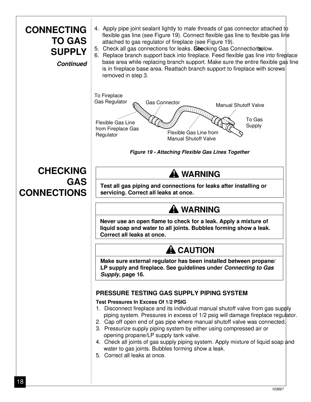 Desa CGCF26TP Connecting to GAS Supply Checking GAS Connections, Pressure Testing GAS Supply Piping System 