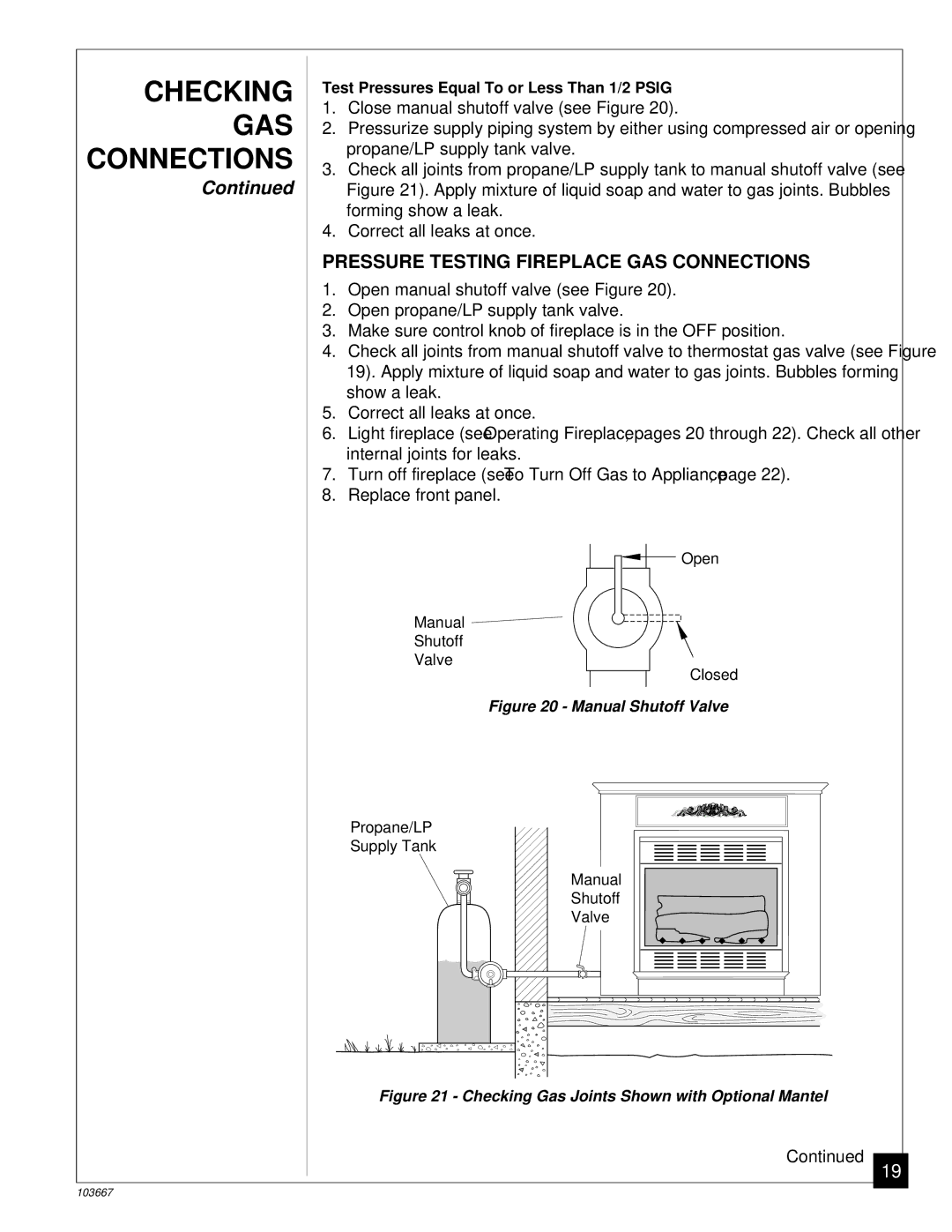 Desa CGCF26TP installation manual Pressure Testing Fireplace GAS Connections, Manual Shutoff Valve 