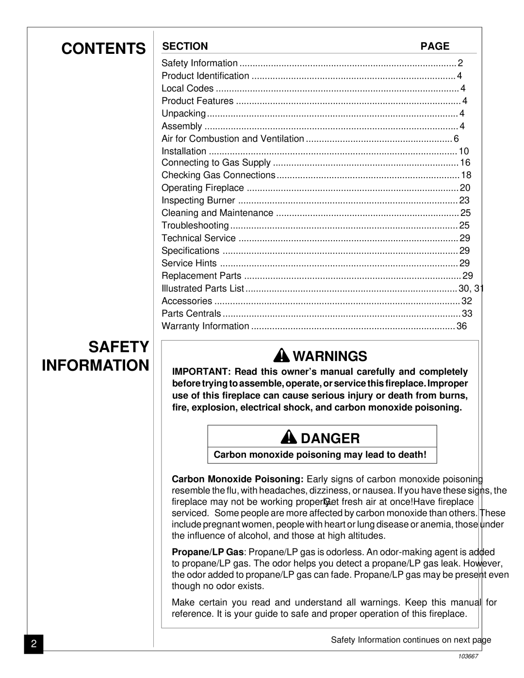 Desa CGCF26TP installation manual Contents Safety Information 