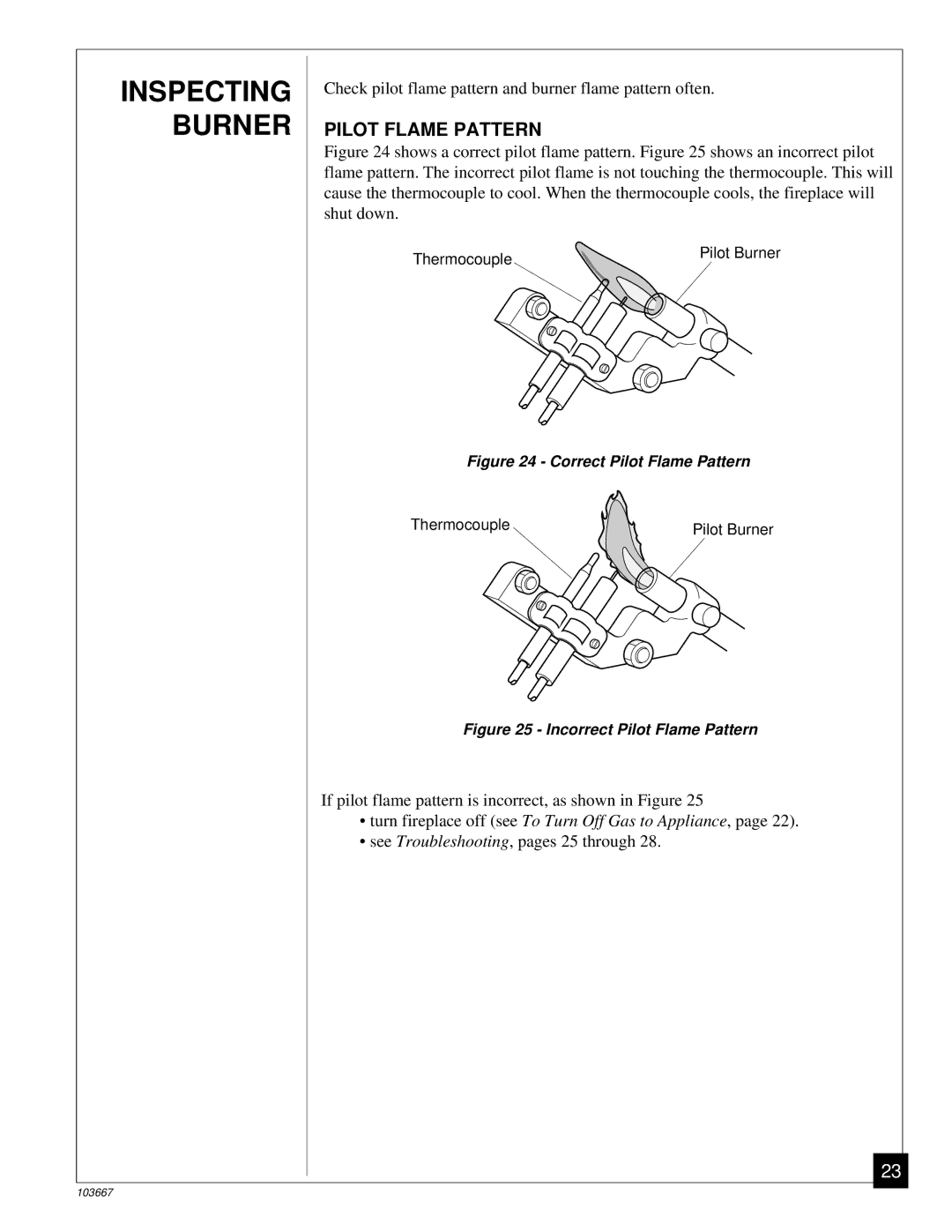 Desa CGCF26TP installation manual Inspecting Burner, Pilot Flame Pattern 