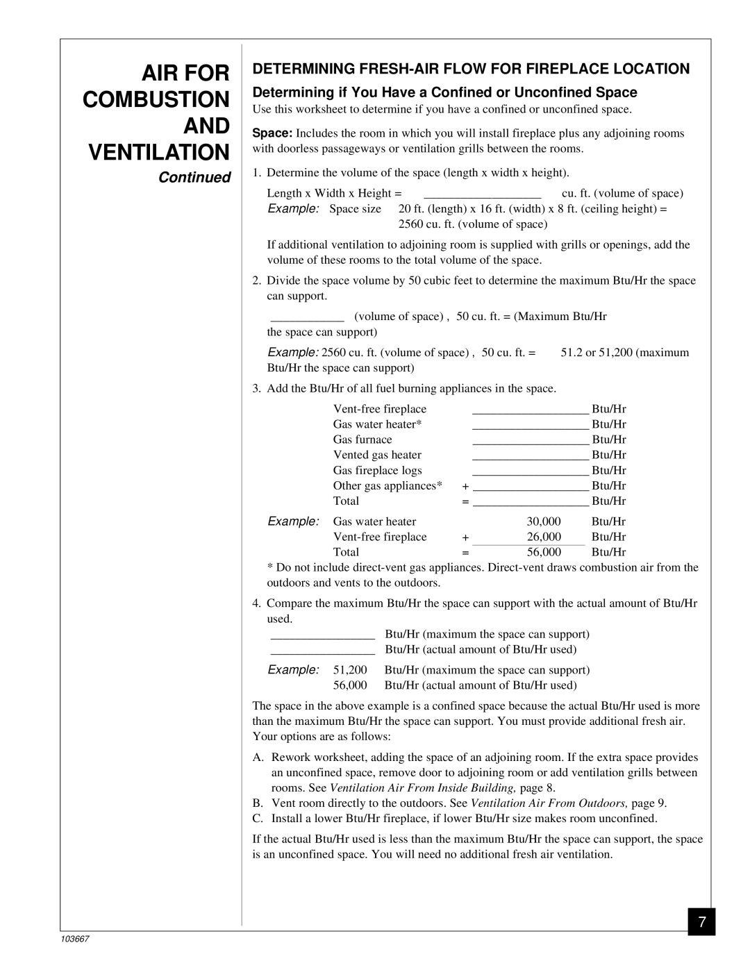 Desa CGCF26TP Determining FRESH-AIR Flow for Fireplace Location, Determining if You Have a Confined or Unconfined Space 