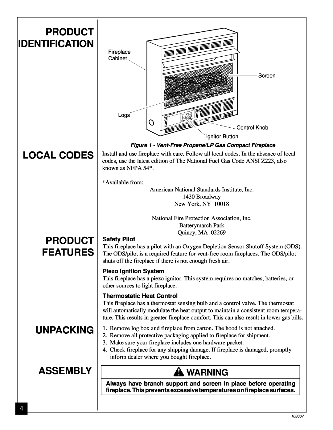 Desa CGCF26TP installation manual Local Codes Product Features Unpacking Assembly, Product Identification 