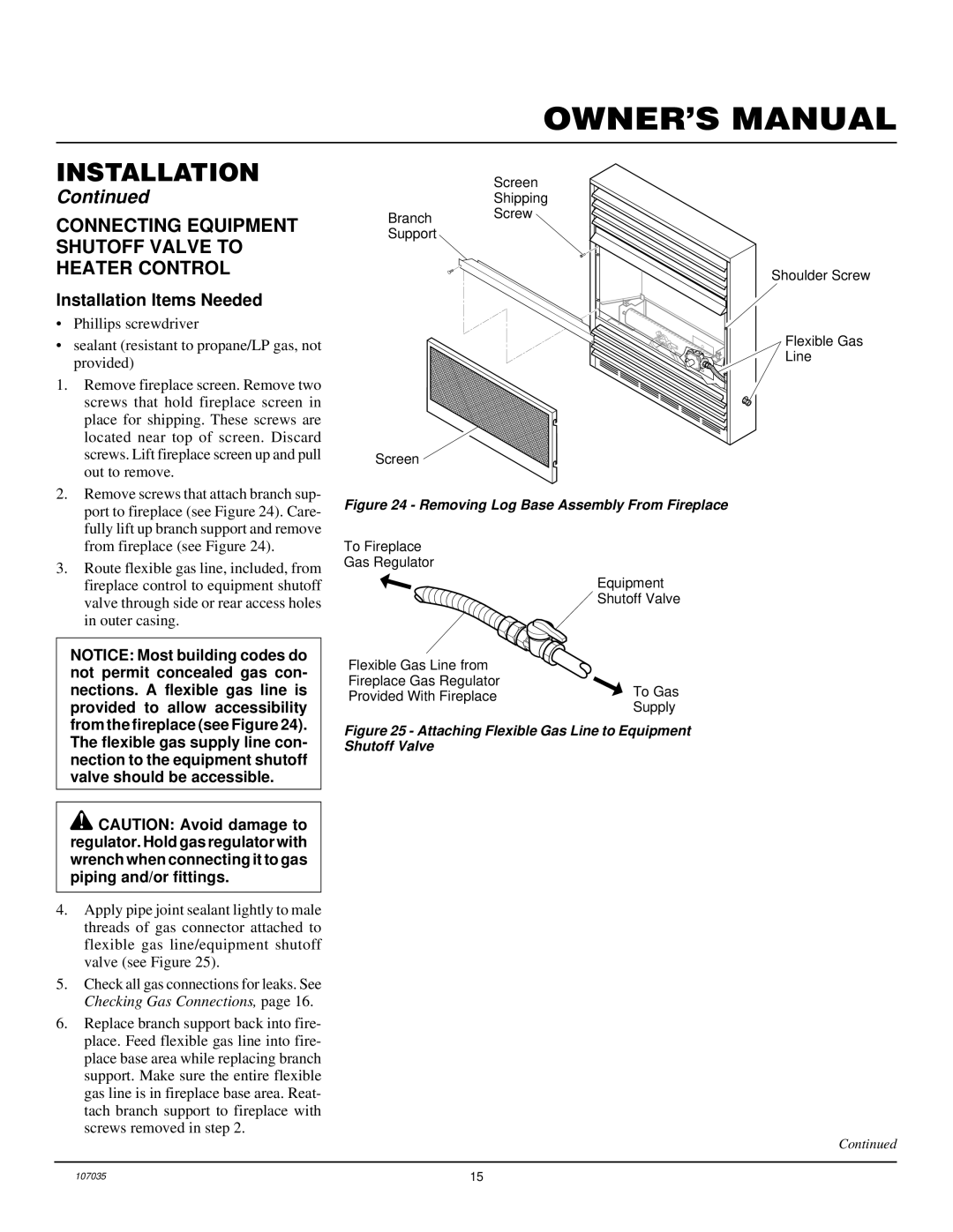 Desa CGCFTN installation manual Connecting Equipment Shutoff Valve to Heater Control, Installation Items Needed 