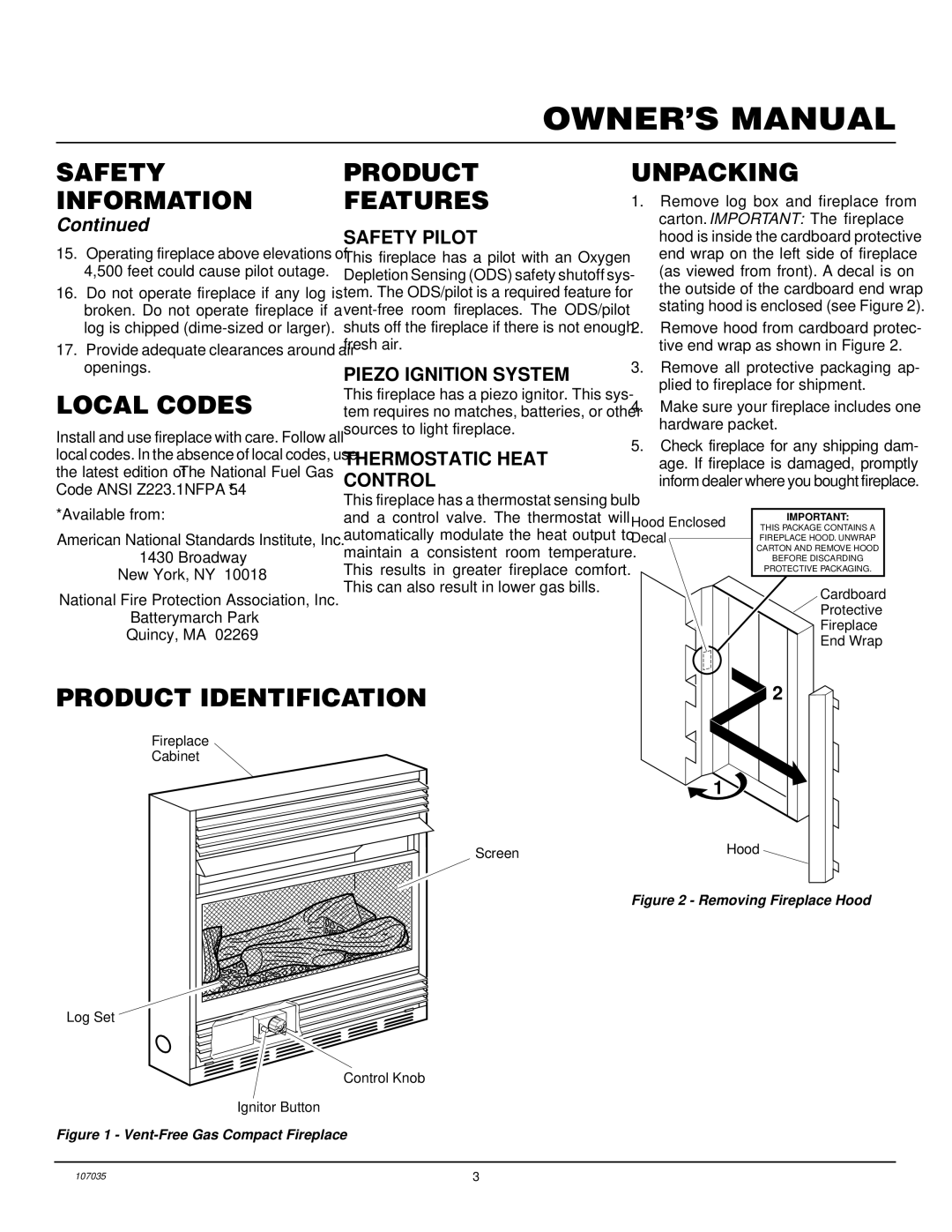 Desa CGCFTN installation manual Local Codes, Product Features, Unpacking, Product Identification 