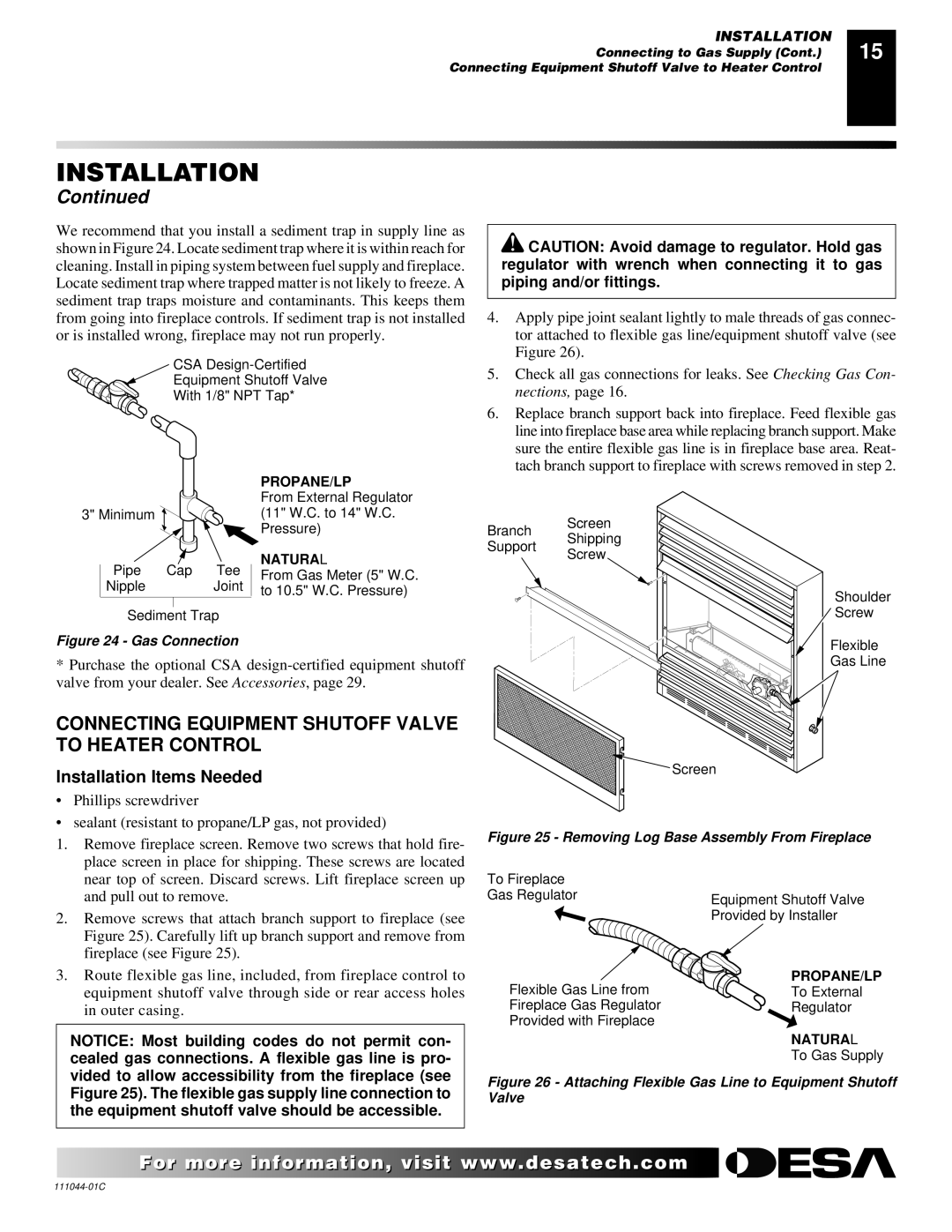 Desa CGCFTP CGCFTN installation manual Connecting Equipment Shutoff Valve to Heater Control, Installation Items Needed 