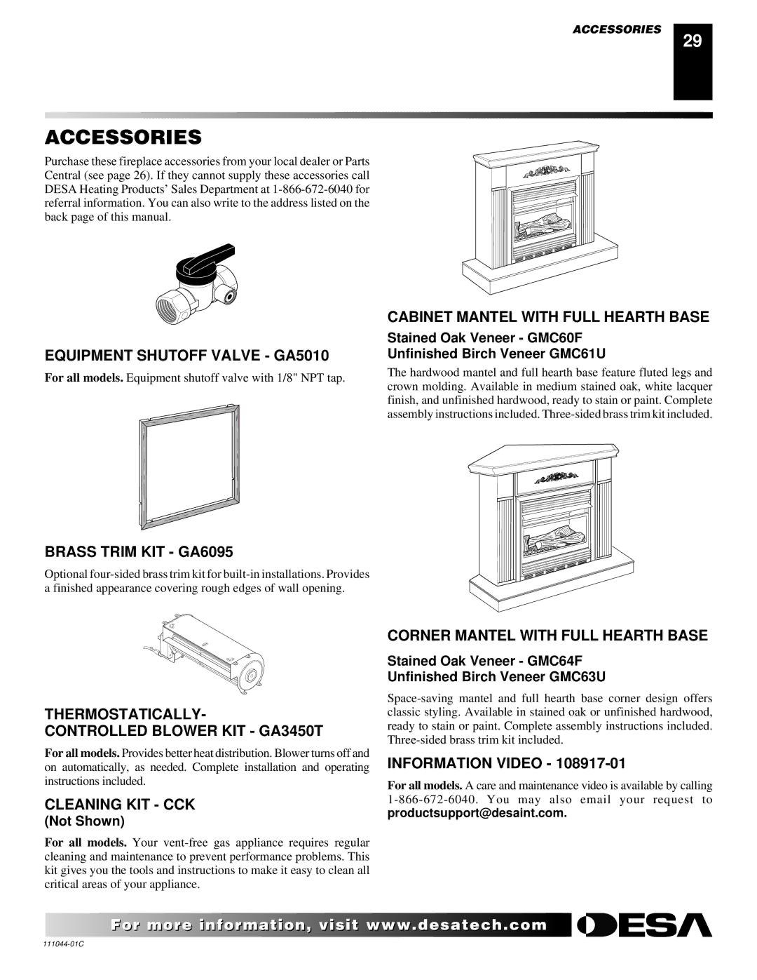 Desa CGCFTP CGCFTN installation manual Accessories 