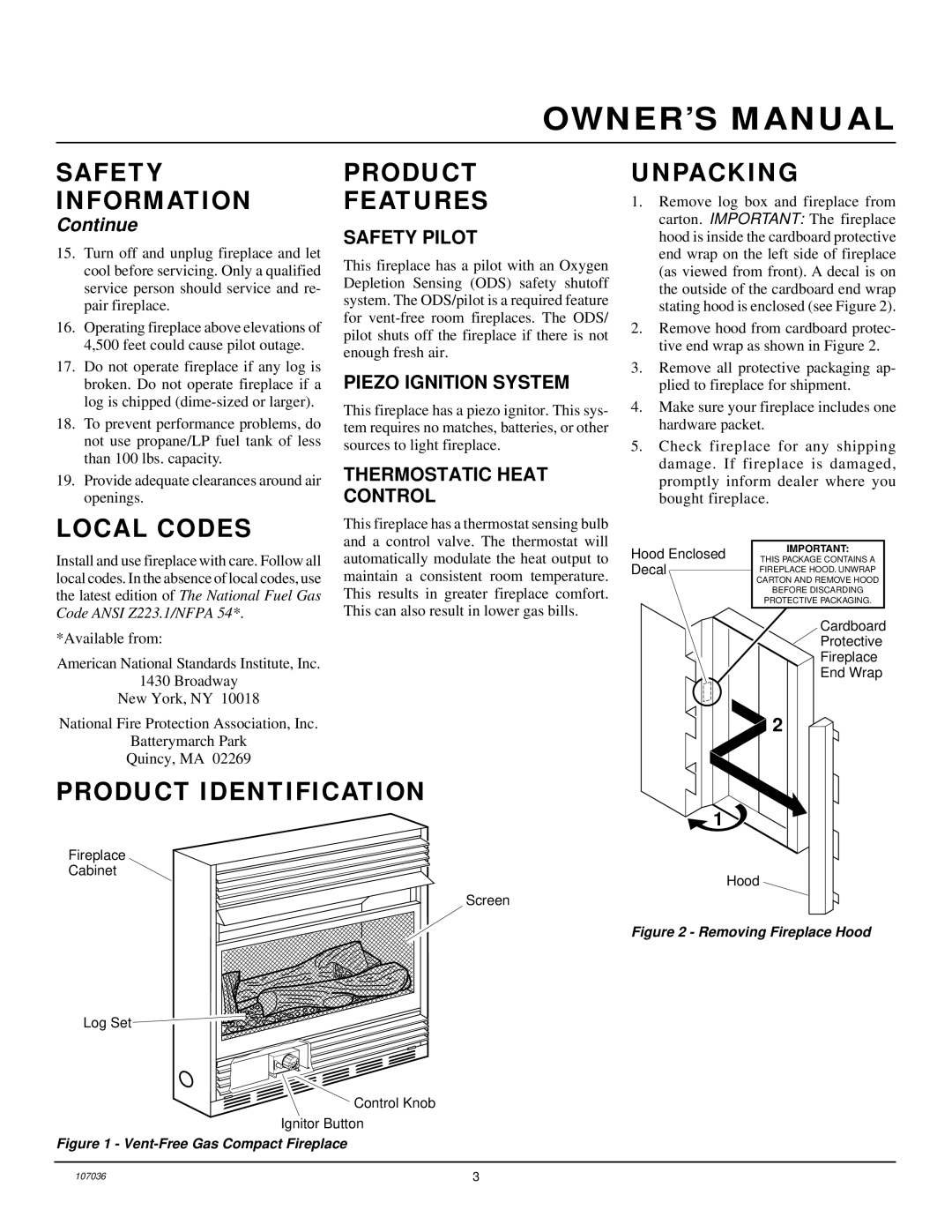 Desa CGCFTP installation manual Product Features, Unpacking, Local Codes, Product Identification 