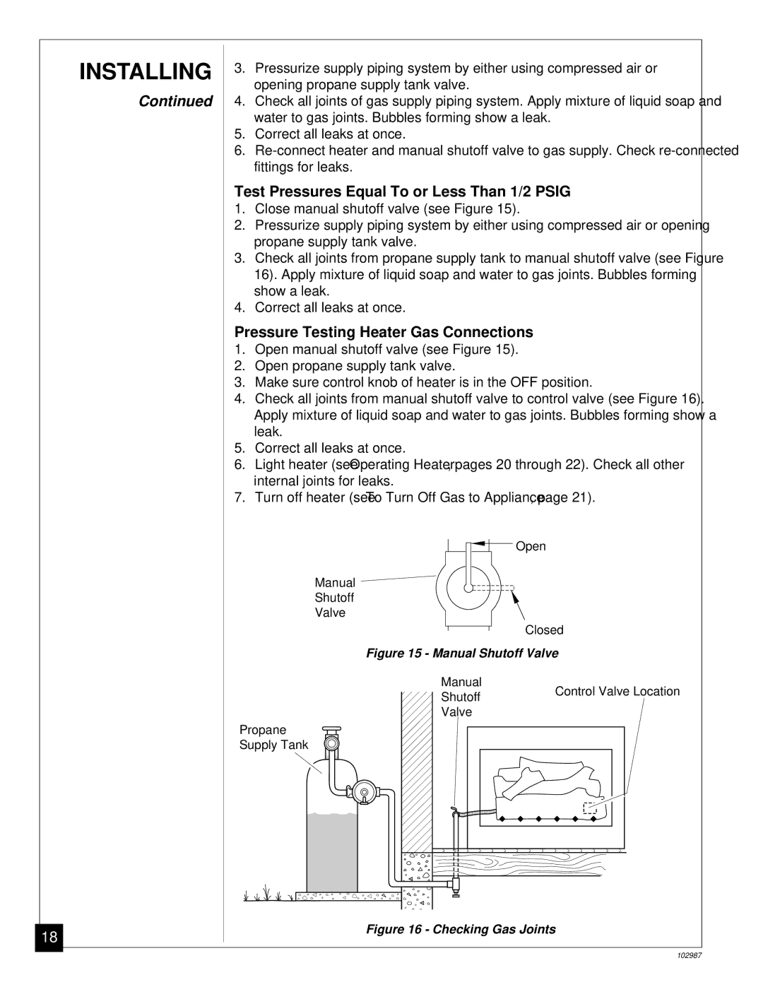 Desa CGD3018P installation manual Test Pressures Equal To or Less Than 1/2 Psig 