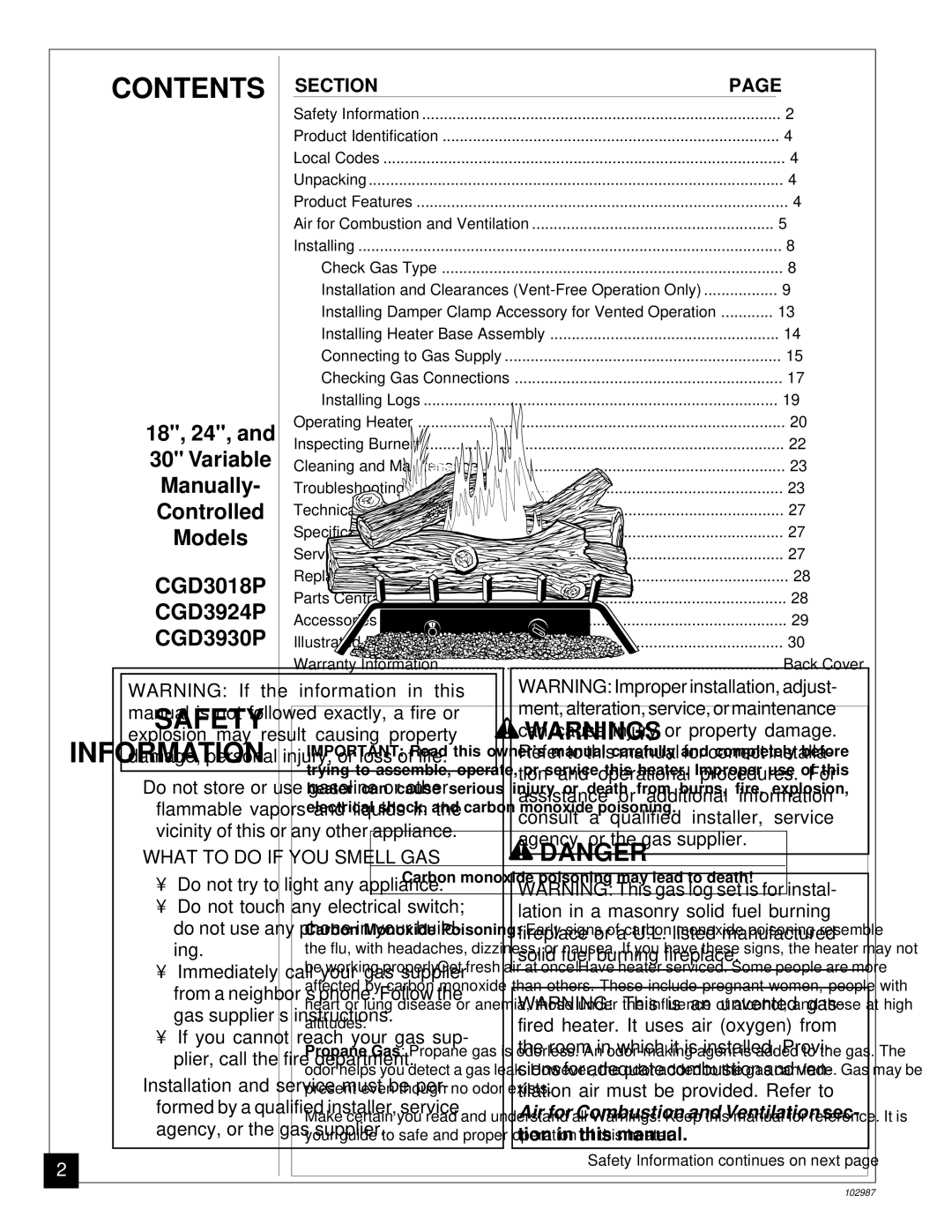 Desa CGD3018P installation manual Contents Safety Information 